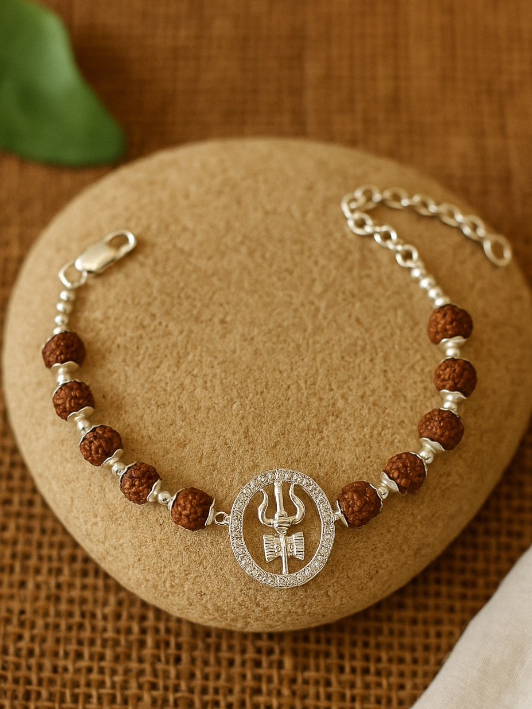 Motif of Trishul with Rudraksh Silver Bracelet