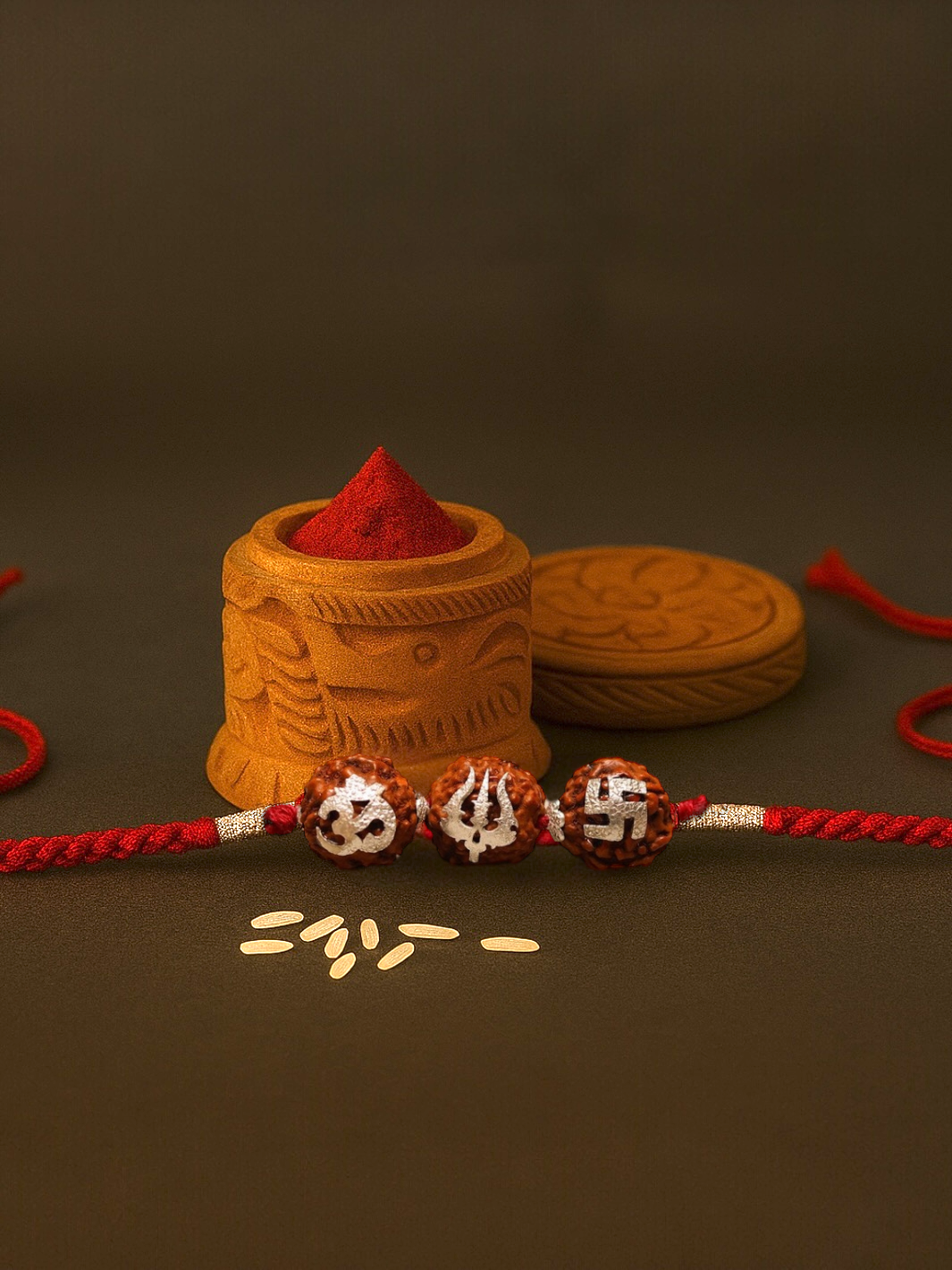 Trishakti Rudraksh Pure Silver Moli Rakhi