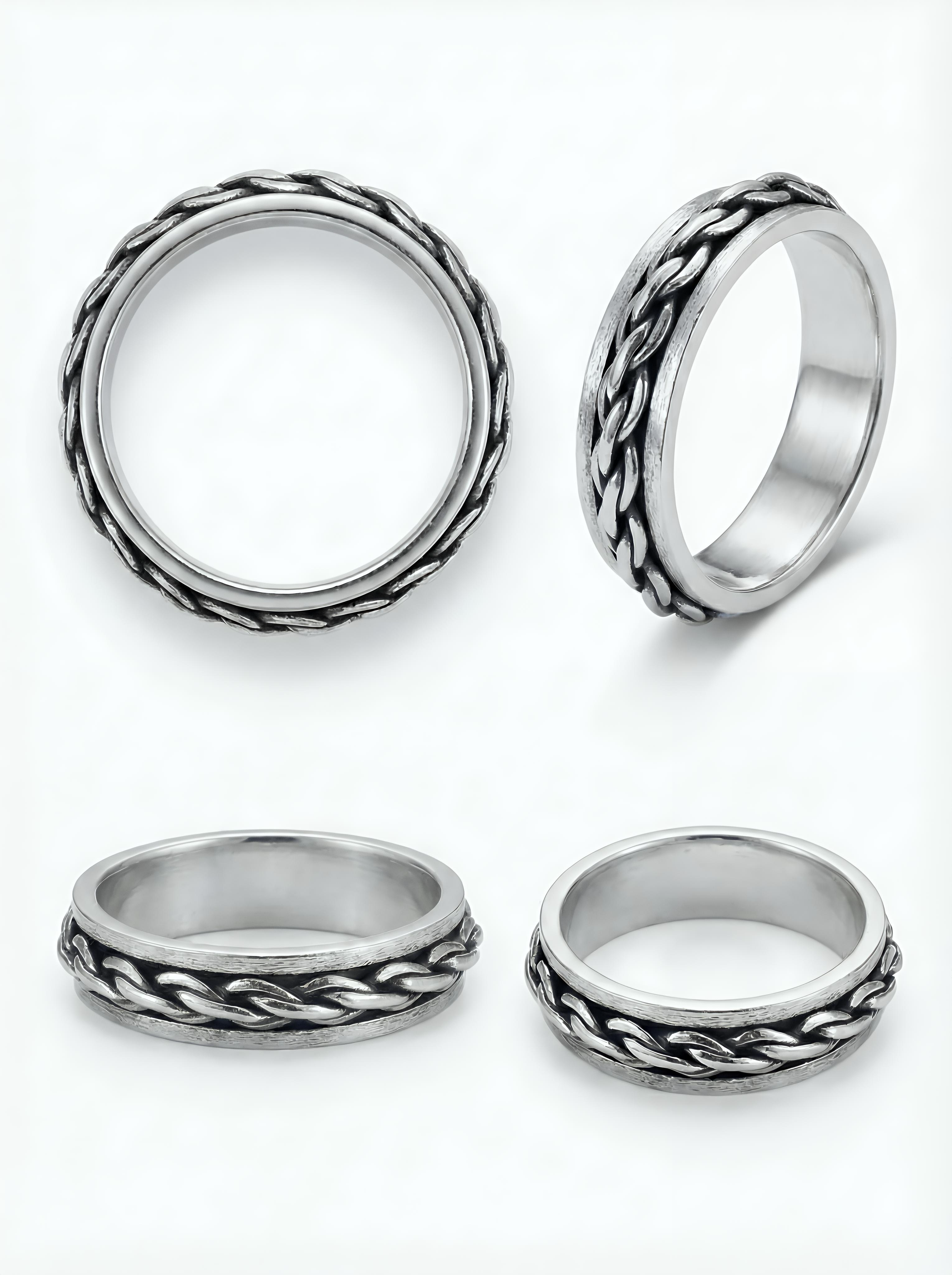 Artistic Braided Pure Silver Men’s Ring