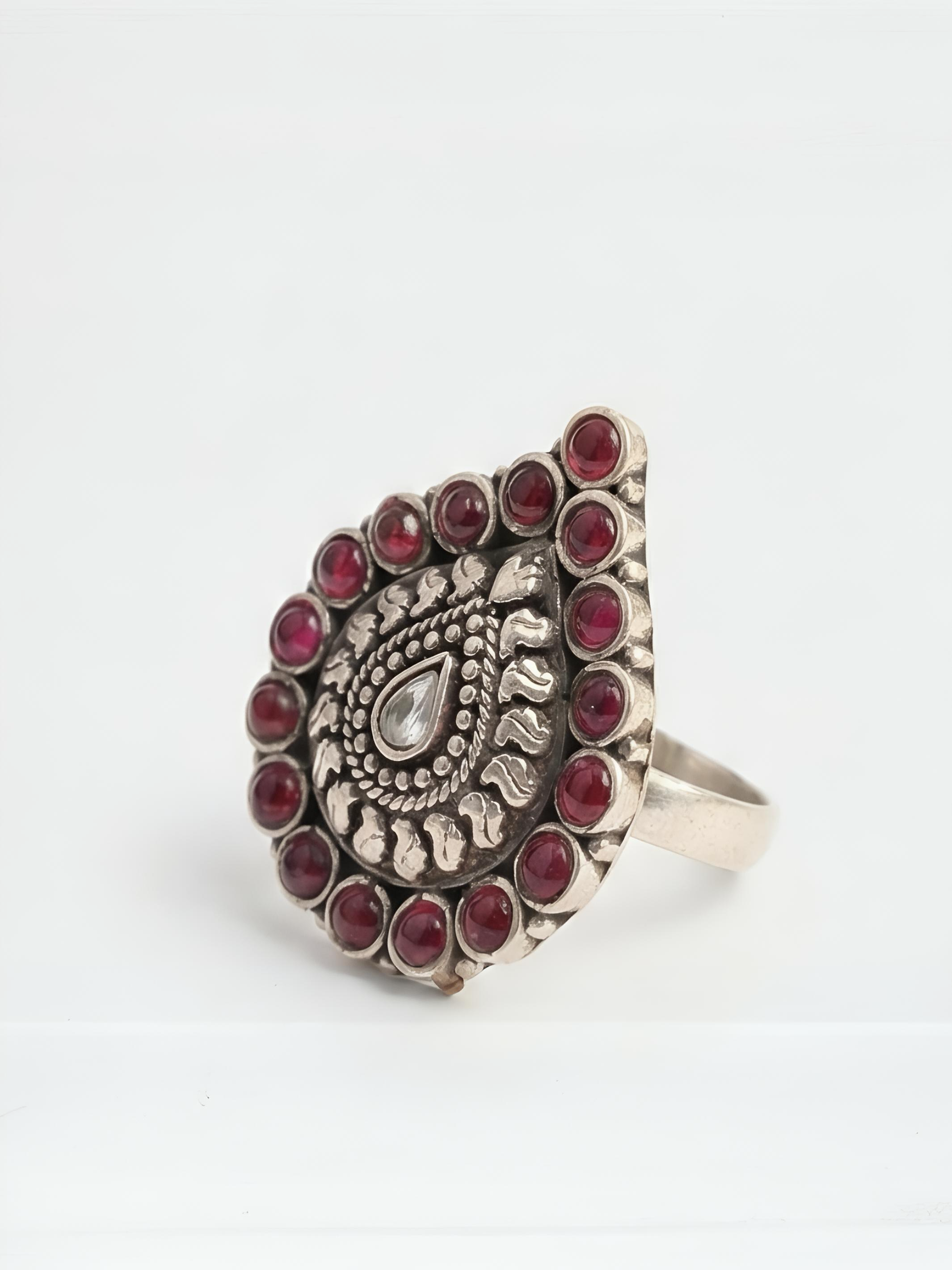 Ruby Diamond Shaped Pure Silver Ring