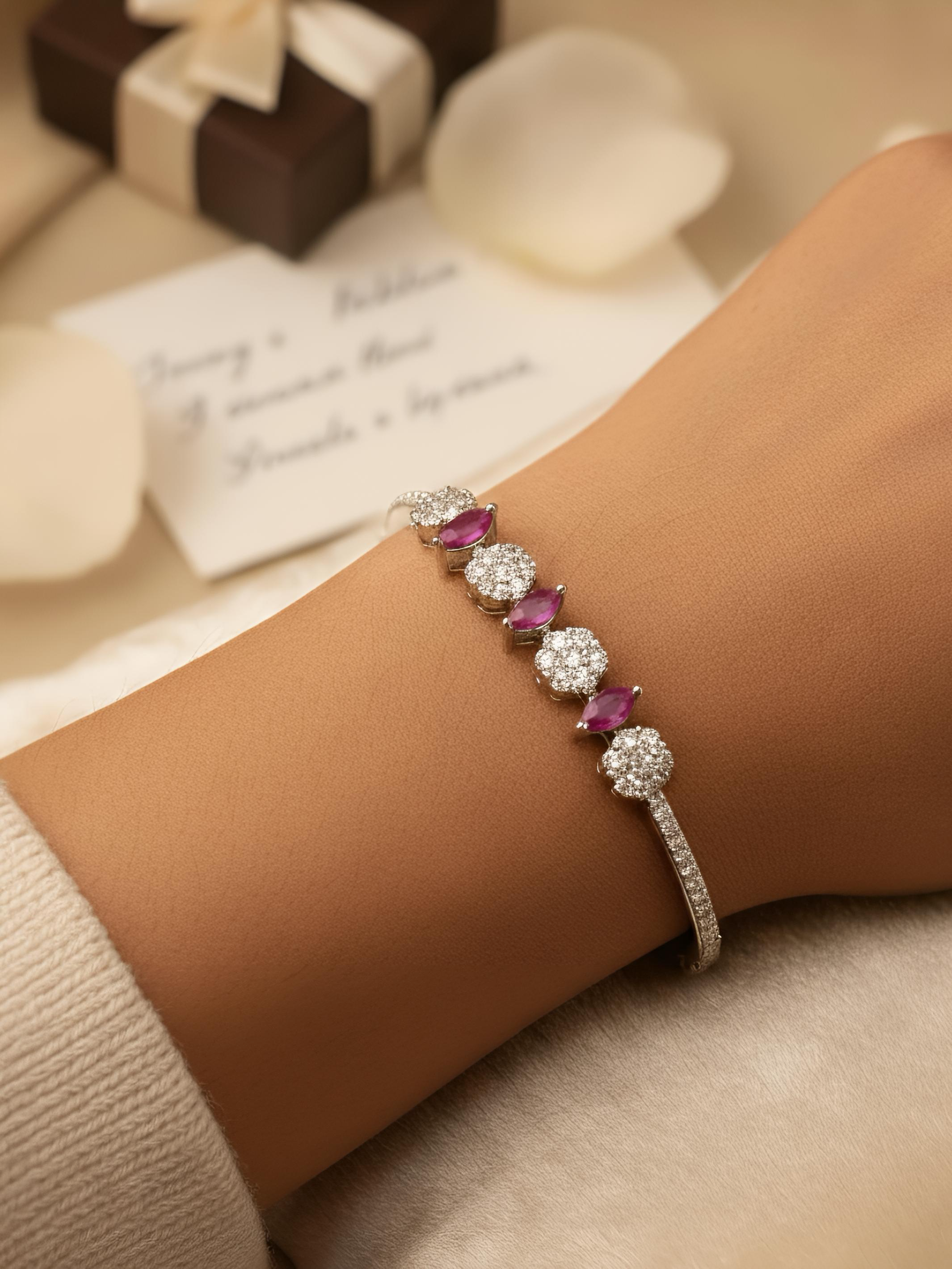 Silver Zircon Rhodium Pink Stone Bracelet