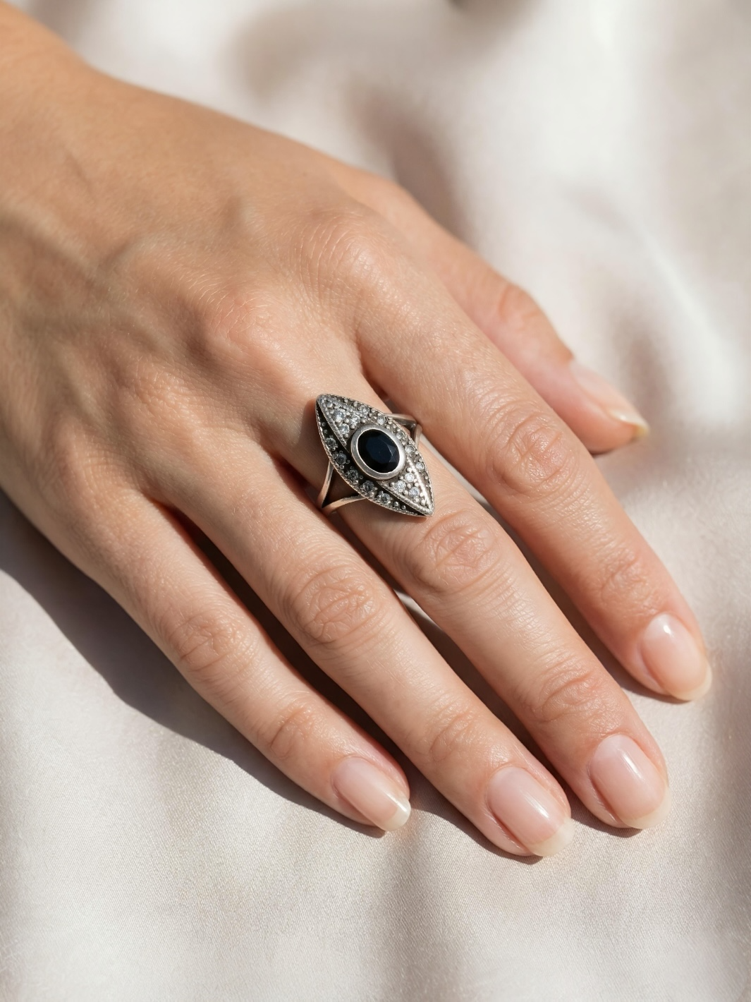Marcasite Evil Eye Nazar Hematite Ring