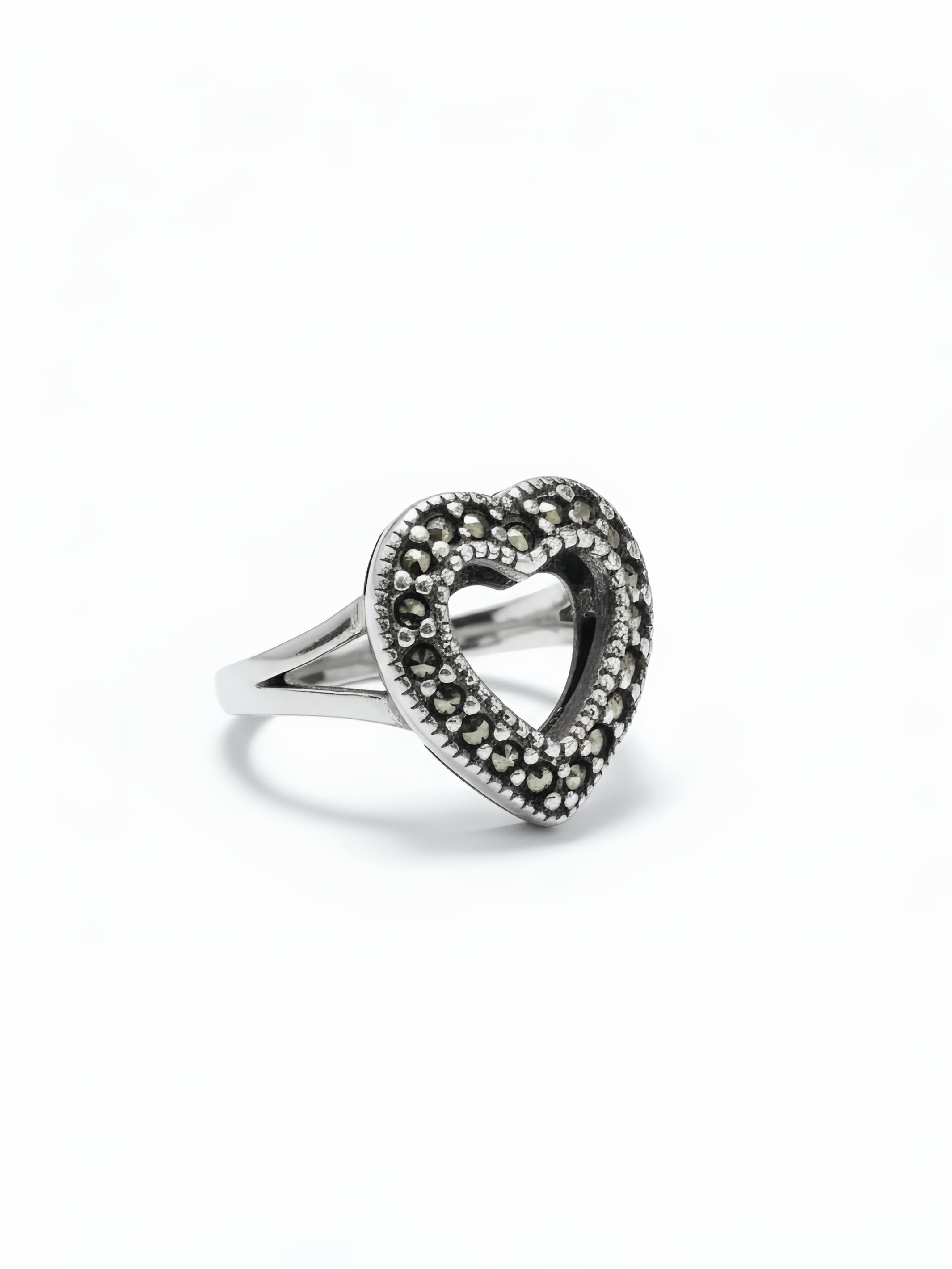 Marcasite Heart Pure Silver Ring