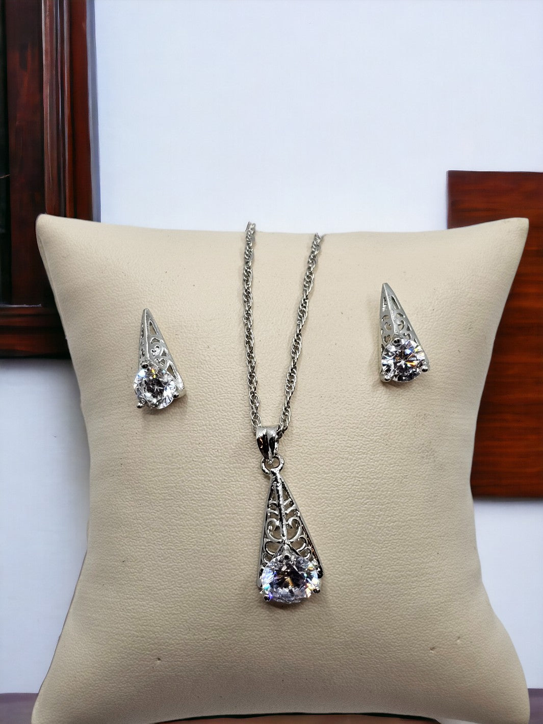 Antique Crystal Sterling Silver Pendant Set - PSA Jewels