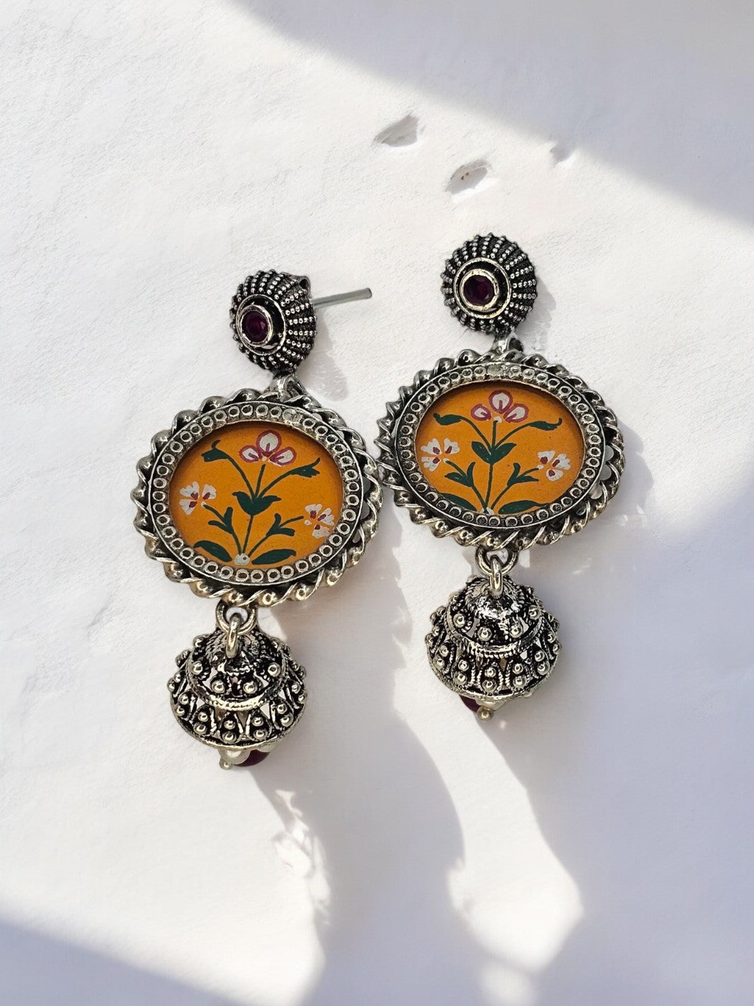 Round shaped Flower Handpainted Earring - PSA Jewels