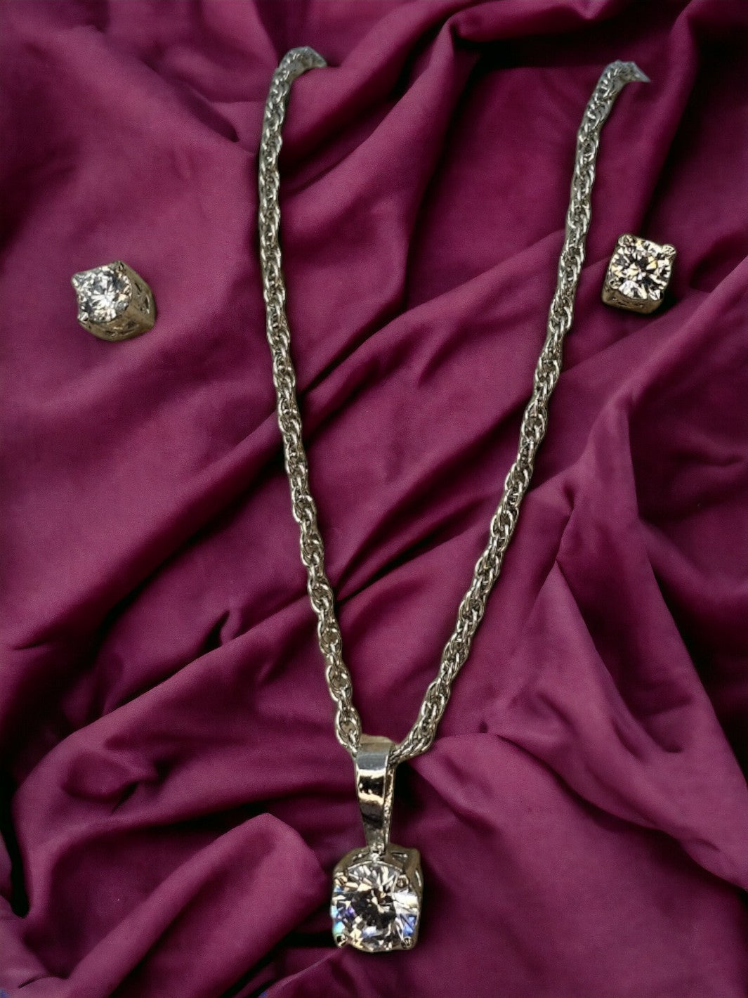 Sterling Silver Studded Pendant Set - PSA Jewels