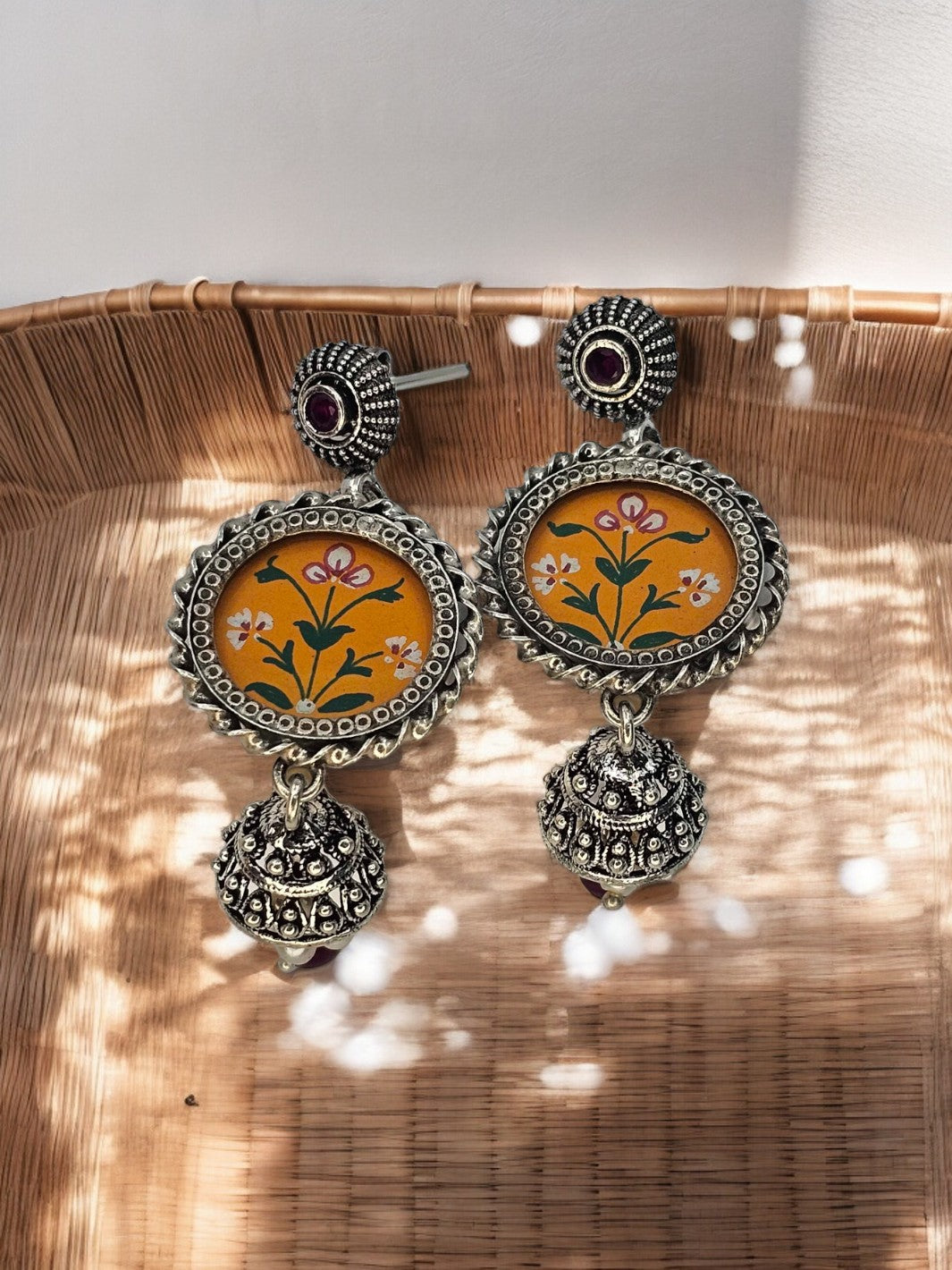 Round shaped Flower Handpainted Earring - PSA Jewels