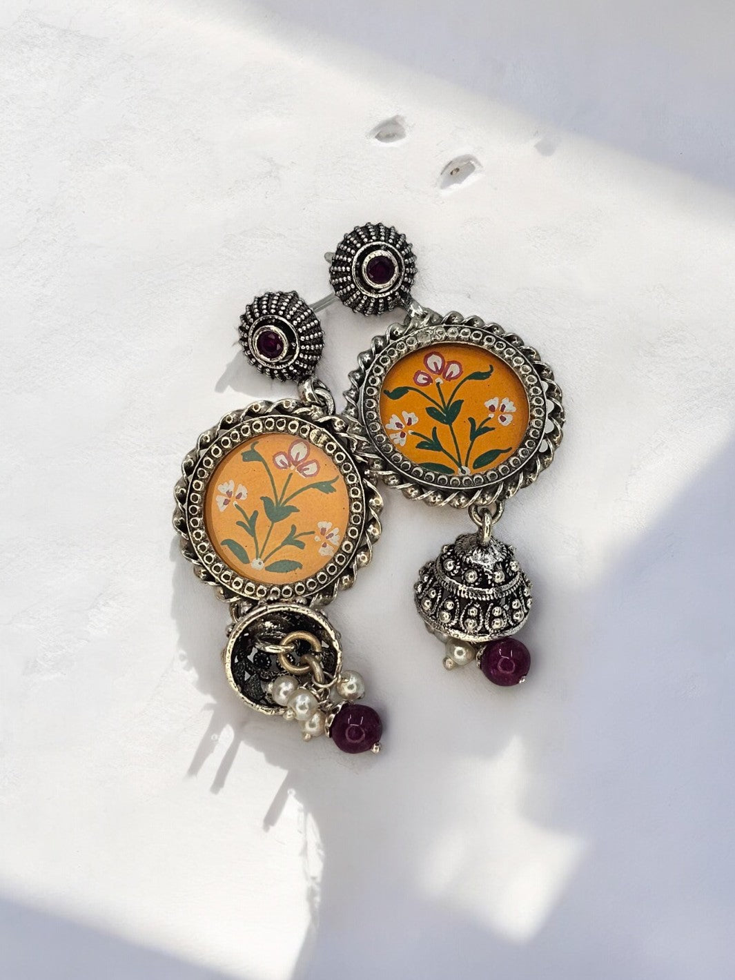 Round shaped Flower Handpainted Earring - PSA Jewels