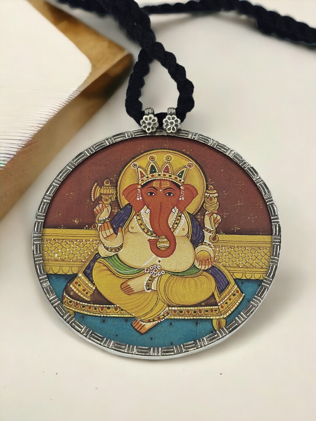 Lord Ganesha Hand Painted Silver Pendant - PSA Jewels