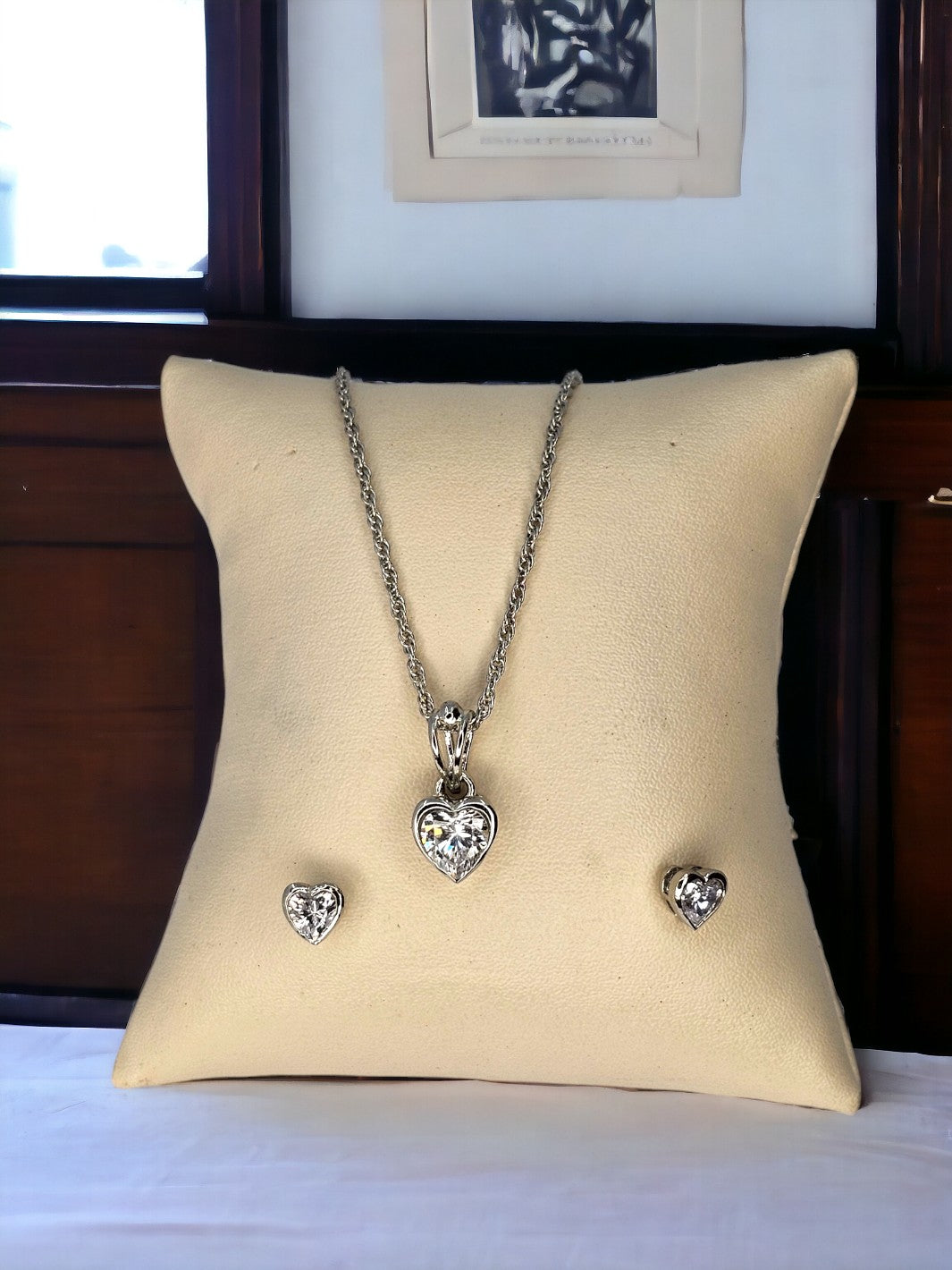 Sterling Silver Small Stone Heart Pendant Set - PSA Jewels