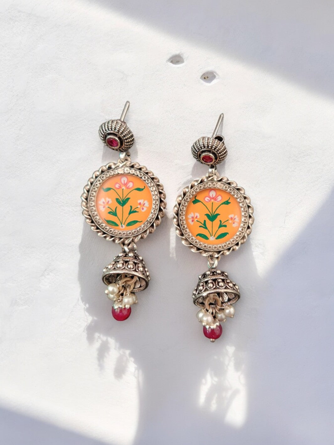 Round shaped Flower Handpainted Earring - PSA Jewels