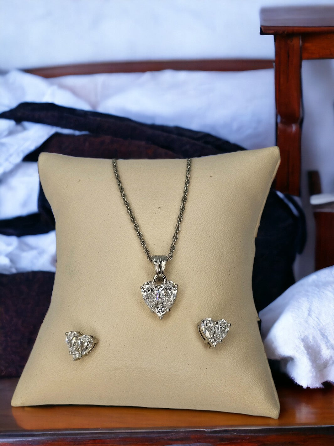 Sterling Silver Large Stone Heart Pendant Set - PSA Jewels