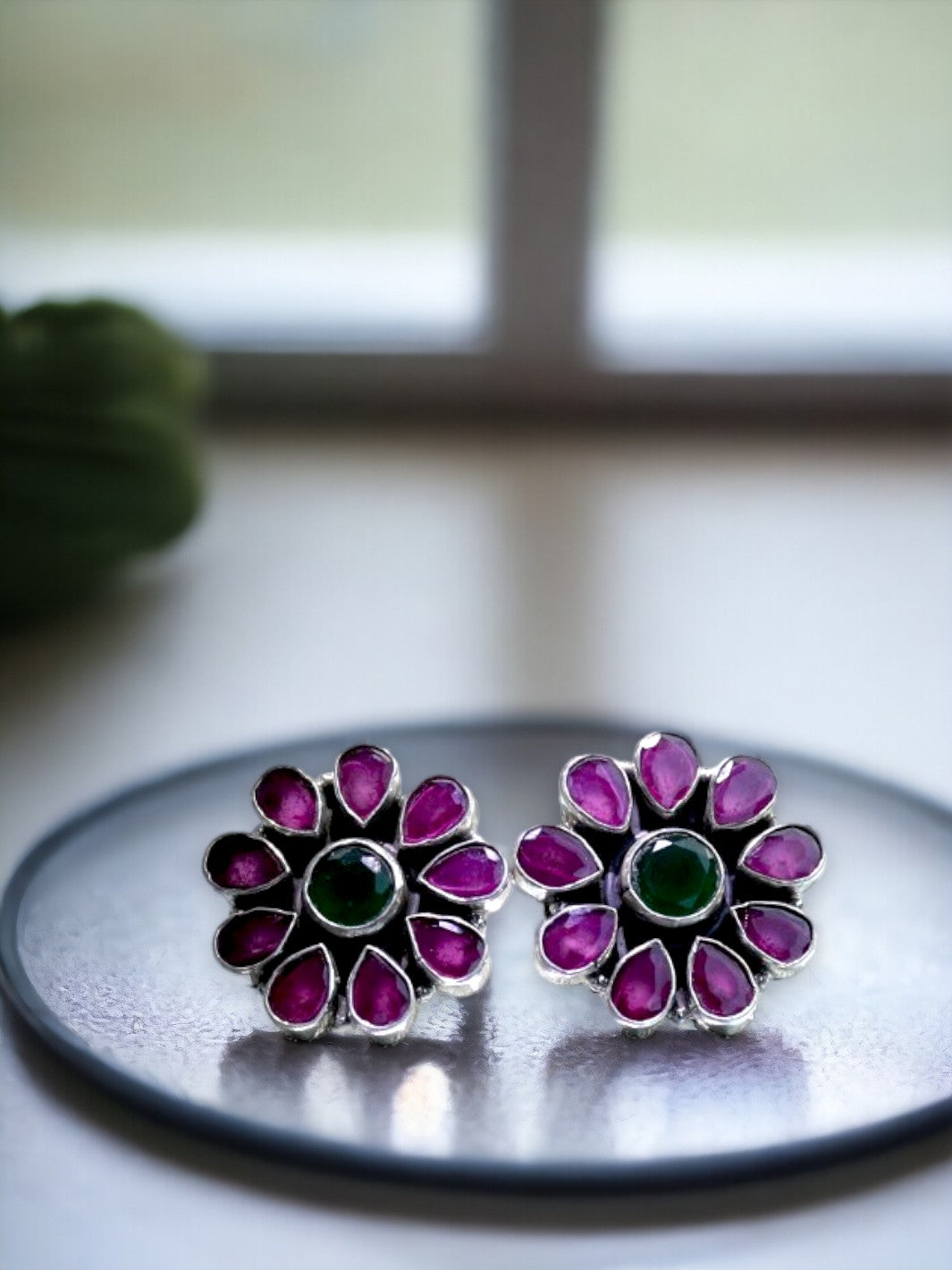 Ruby Green Floral Earring - PSA Jewels