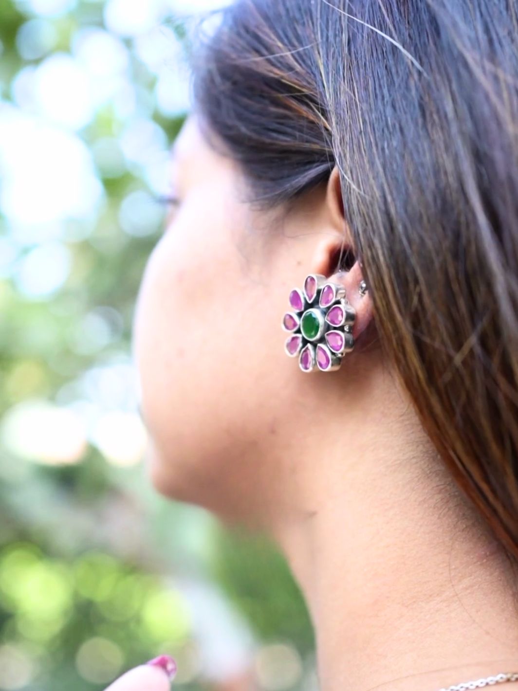 Ruby Green Floral Earring - PSA Jewels