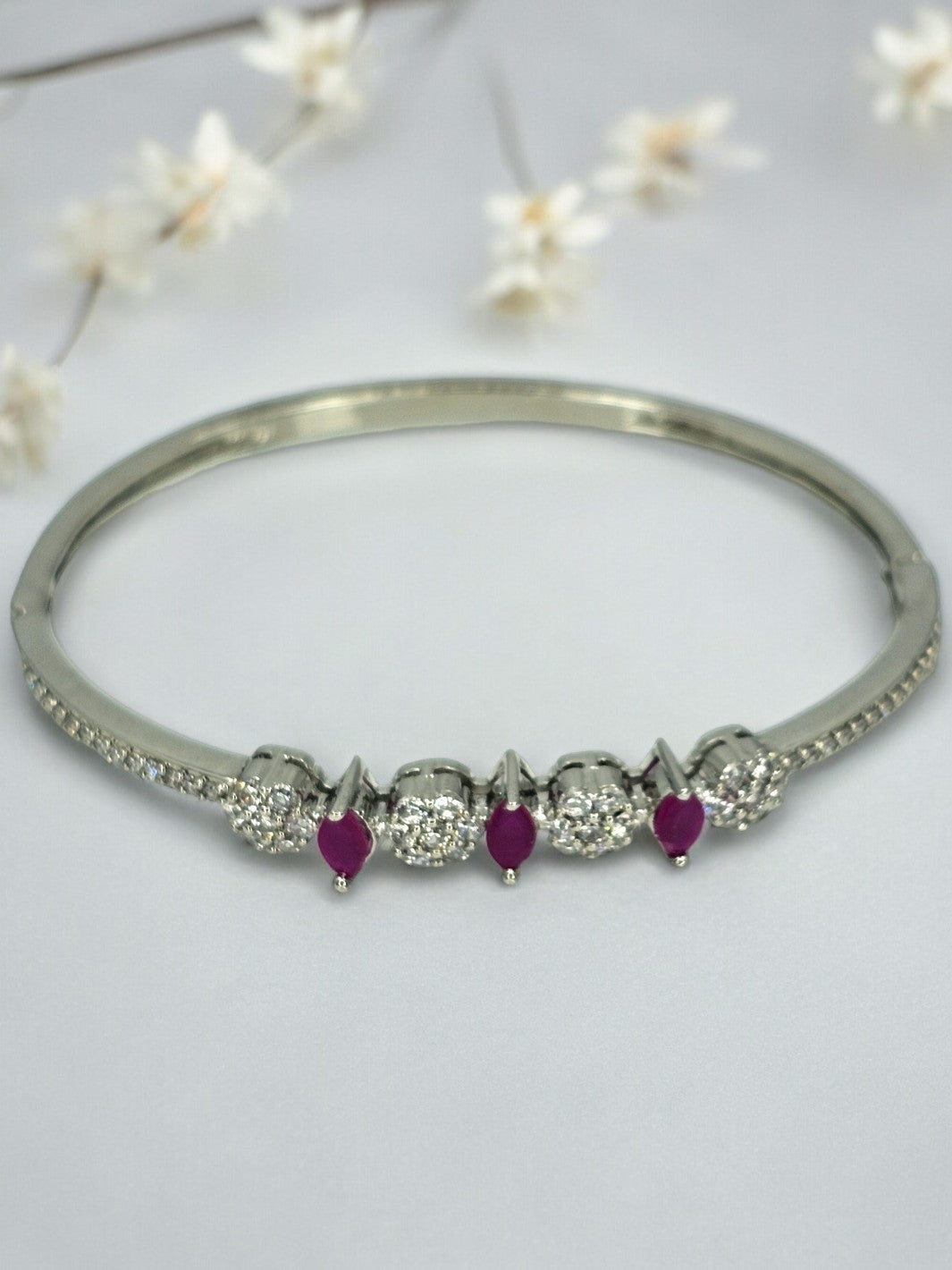 Silver Zircon Rhodium Pink Stone Bracelet - PSA Jewels