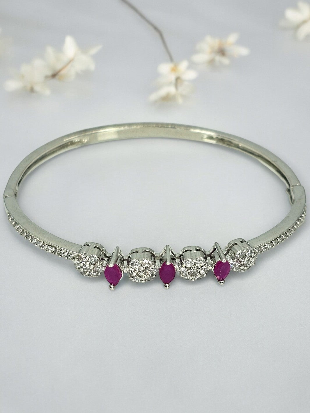 Silver Zircon Rhodium Pink Stone Bracelet - PSA Jewels
