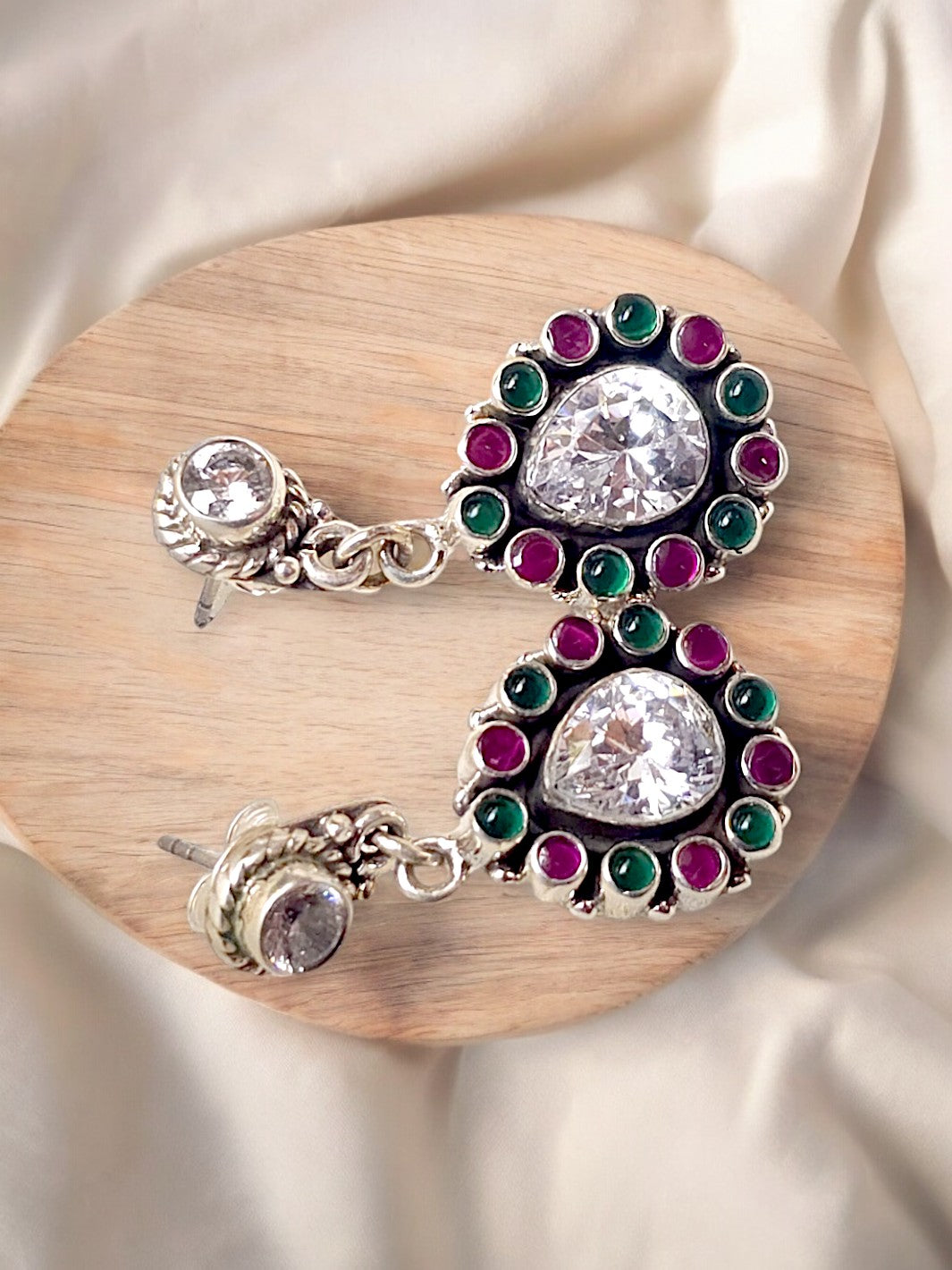 Pink and Green Cutstone Earring - PSA Jewels