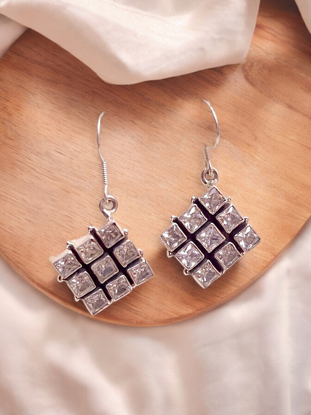 Square Shaped White Stone Earring - PSA Jewels