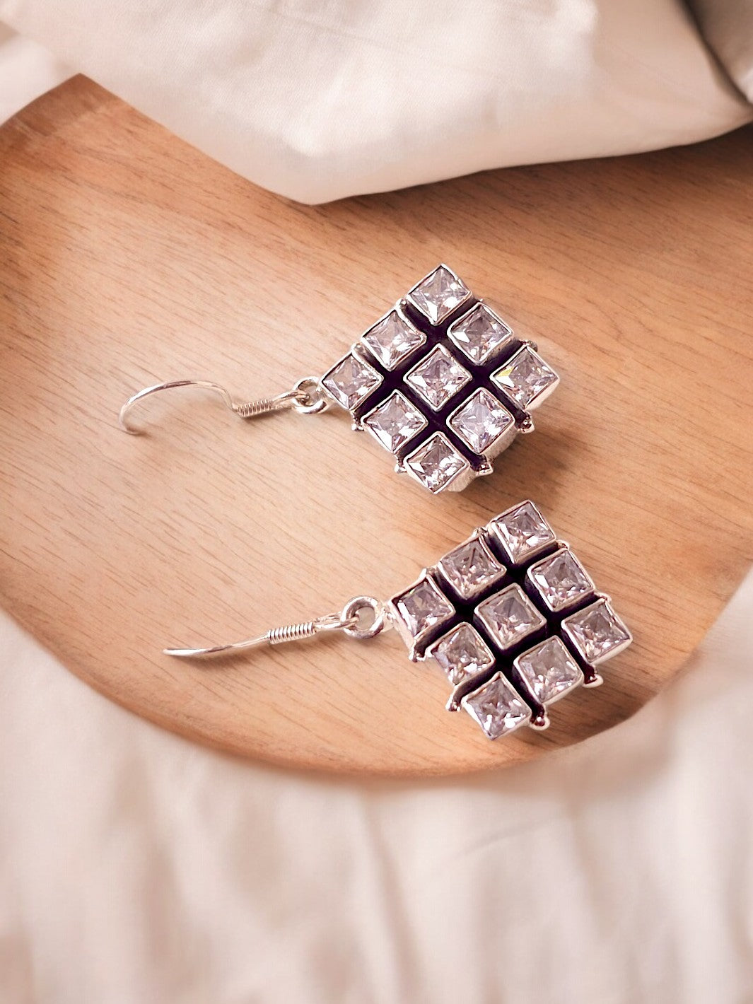 Square Shaped White Stone Earring - PSA Jewels