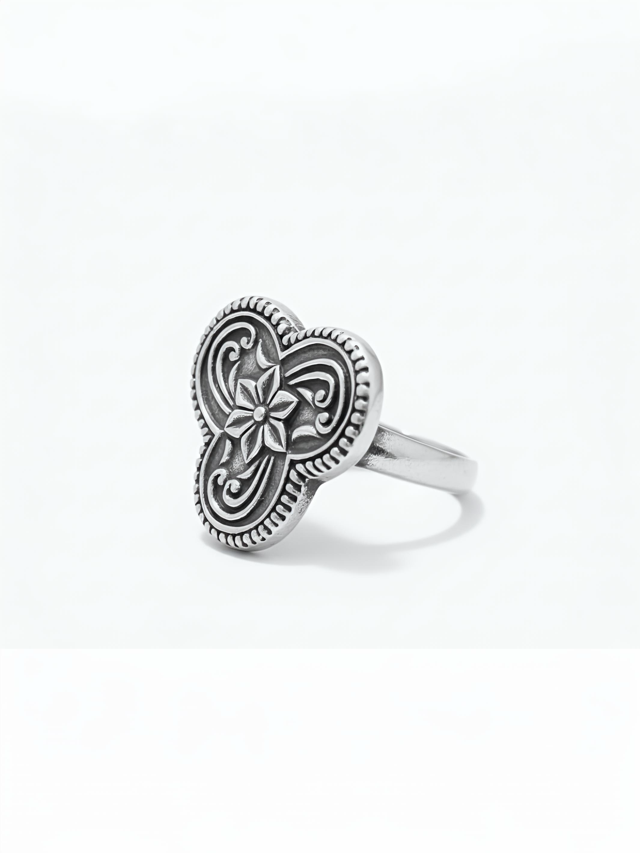 Three Cone Flower Pure Silver Ring