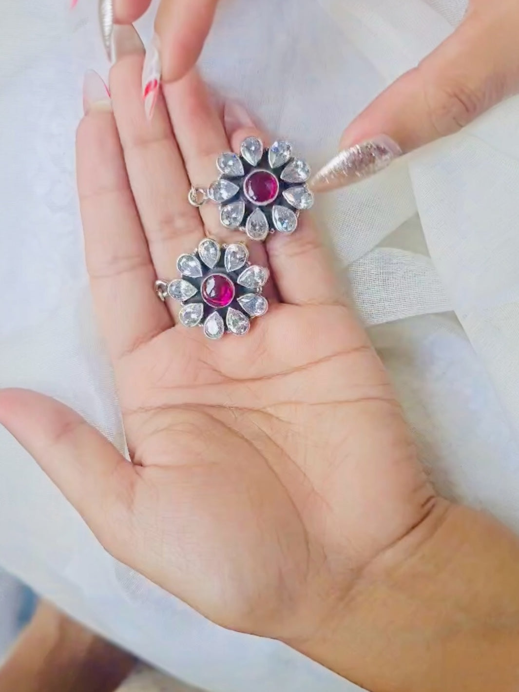 Ruby Floral Silver Earing - PSA Jewels