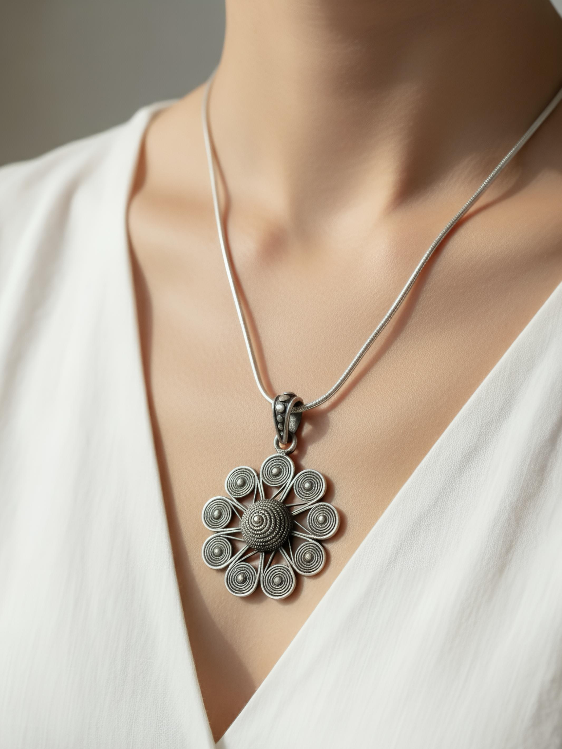 Pure Silver Floral Pendant