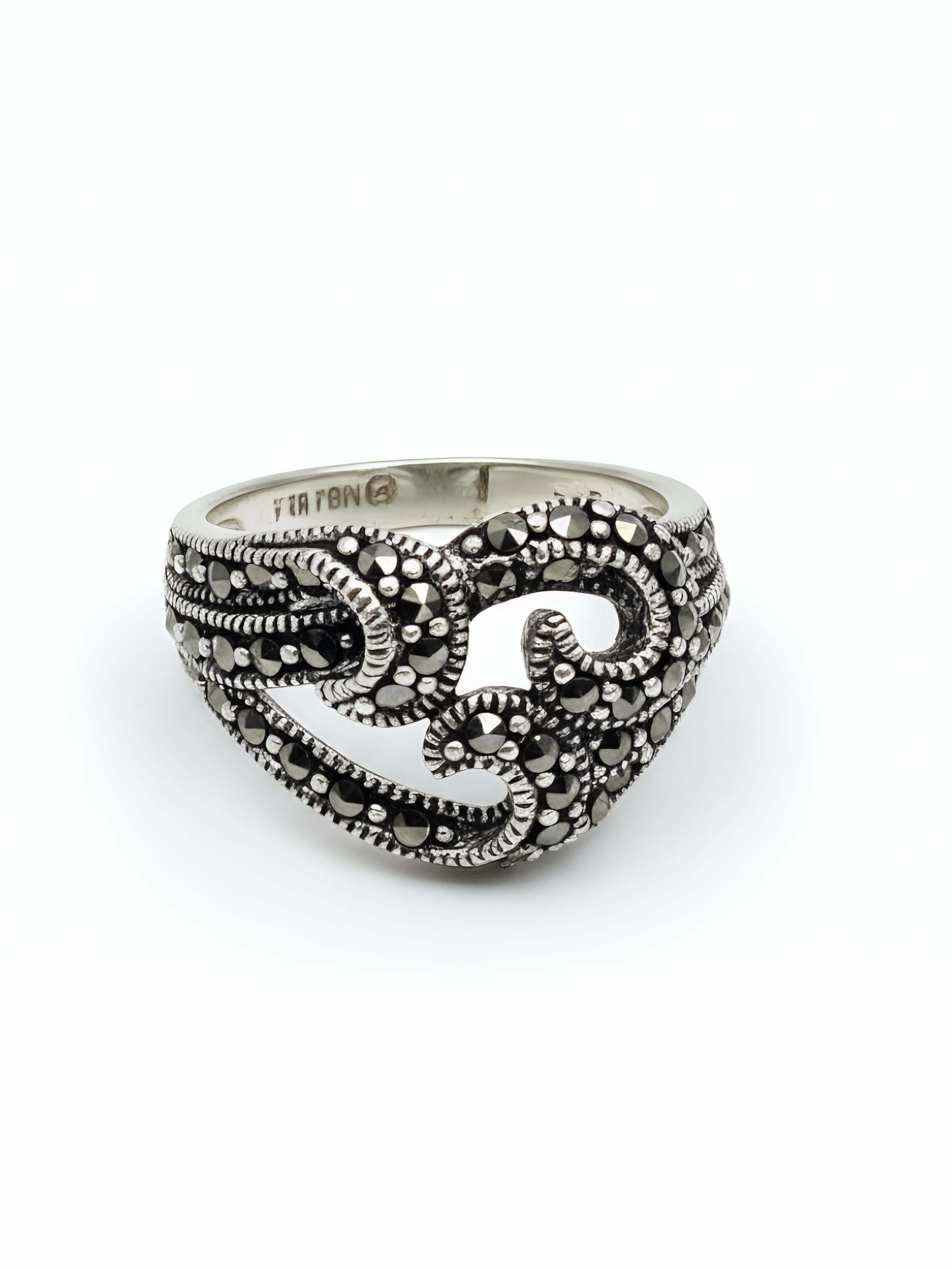 Marcasite Om Pure Silver Ring
