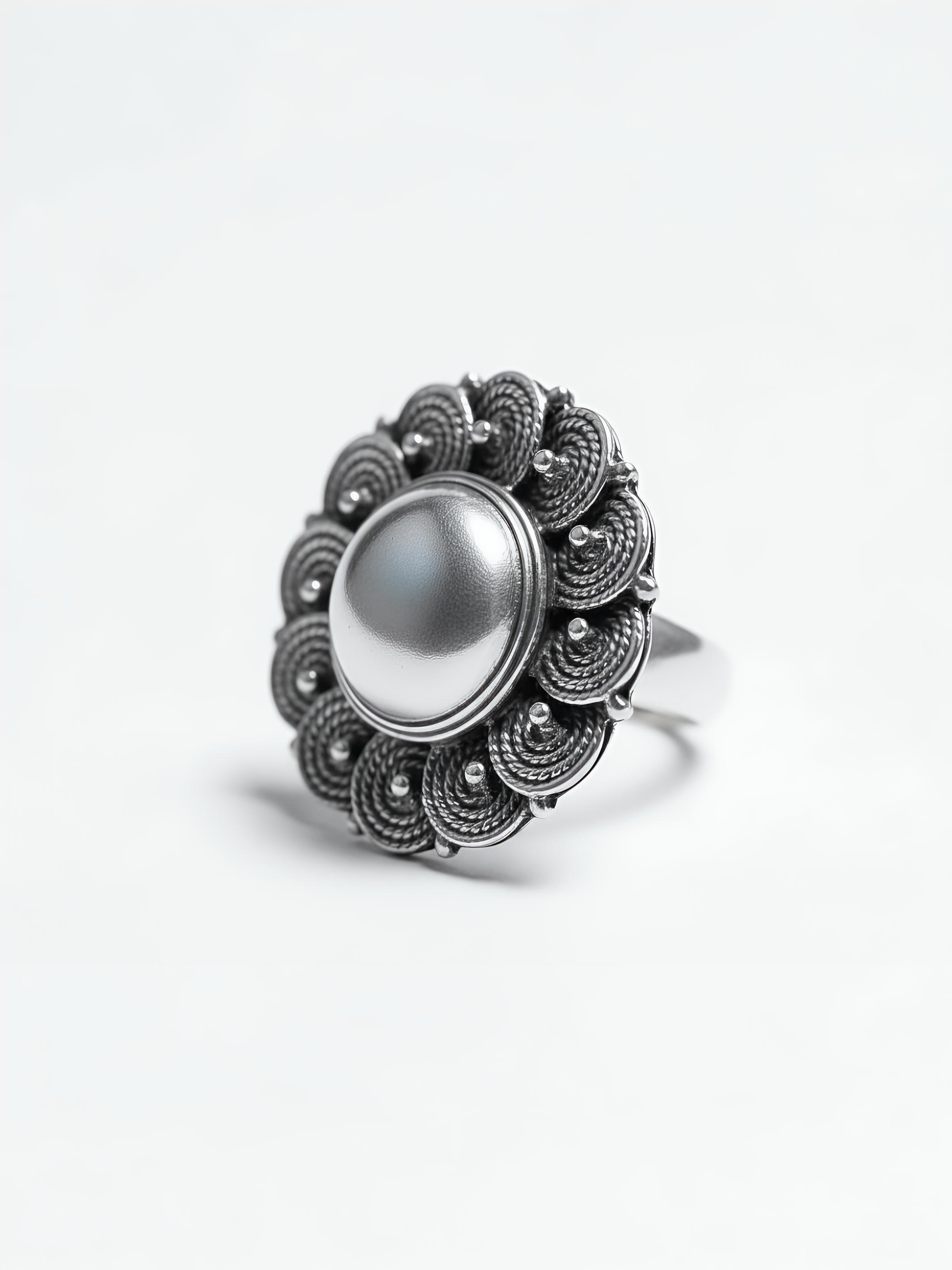 Pure Silver Bohemian Flower Ring