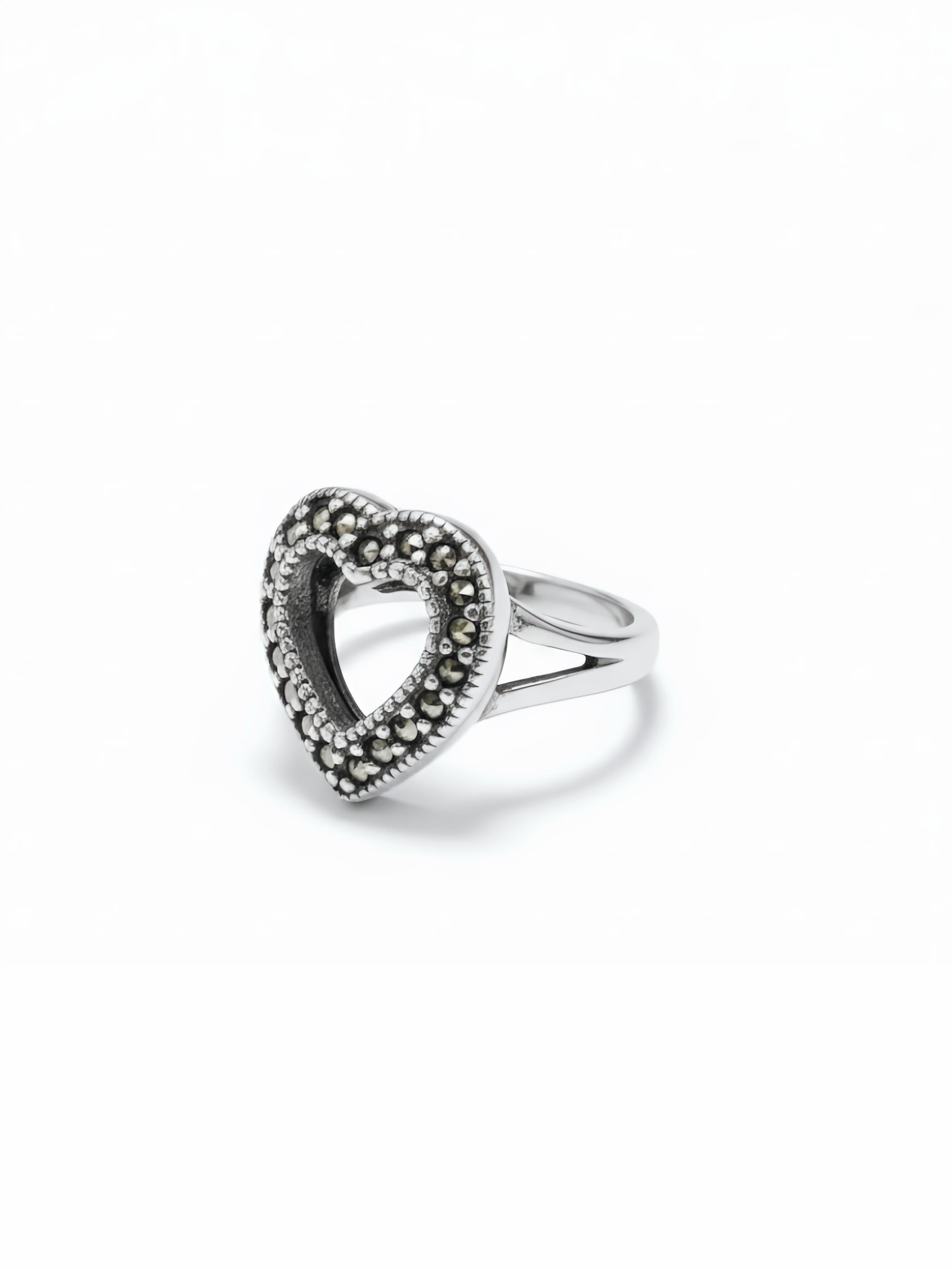 Marcasite Heart Pure Silver Ring