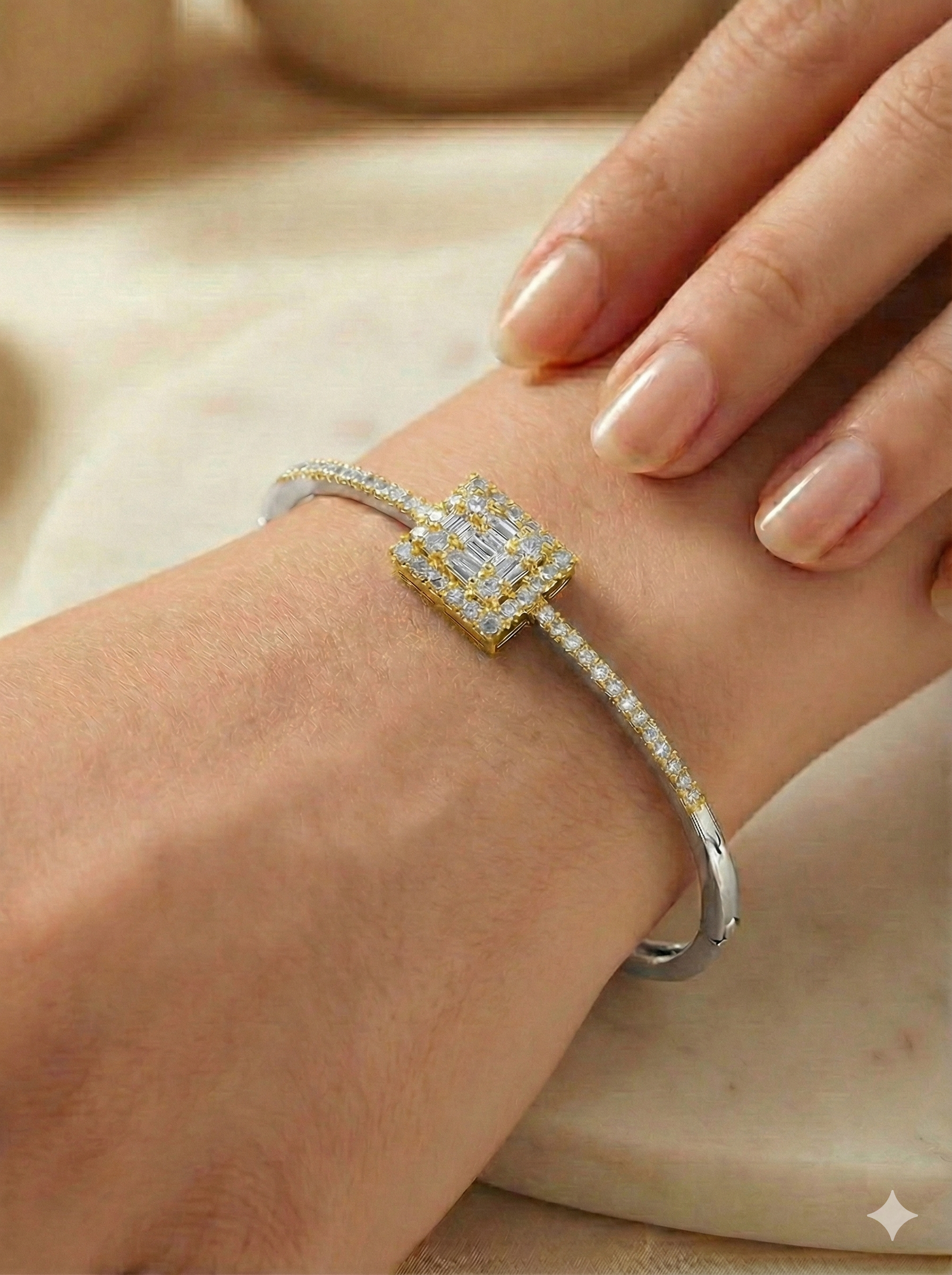 Silver Zircon Rhodium Square Bracelet