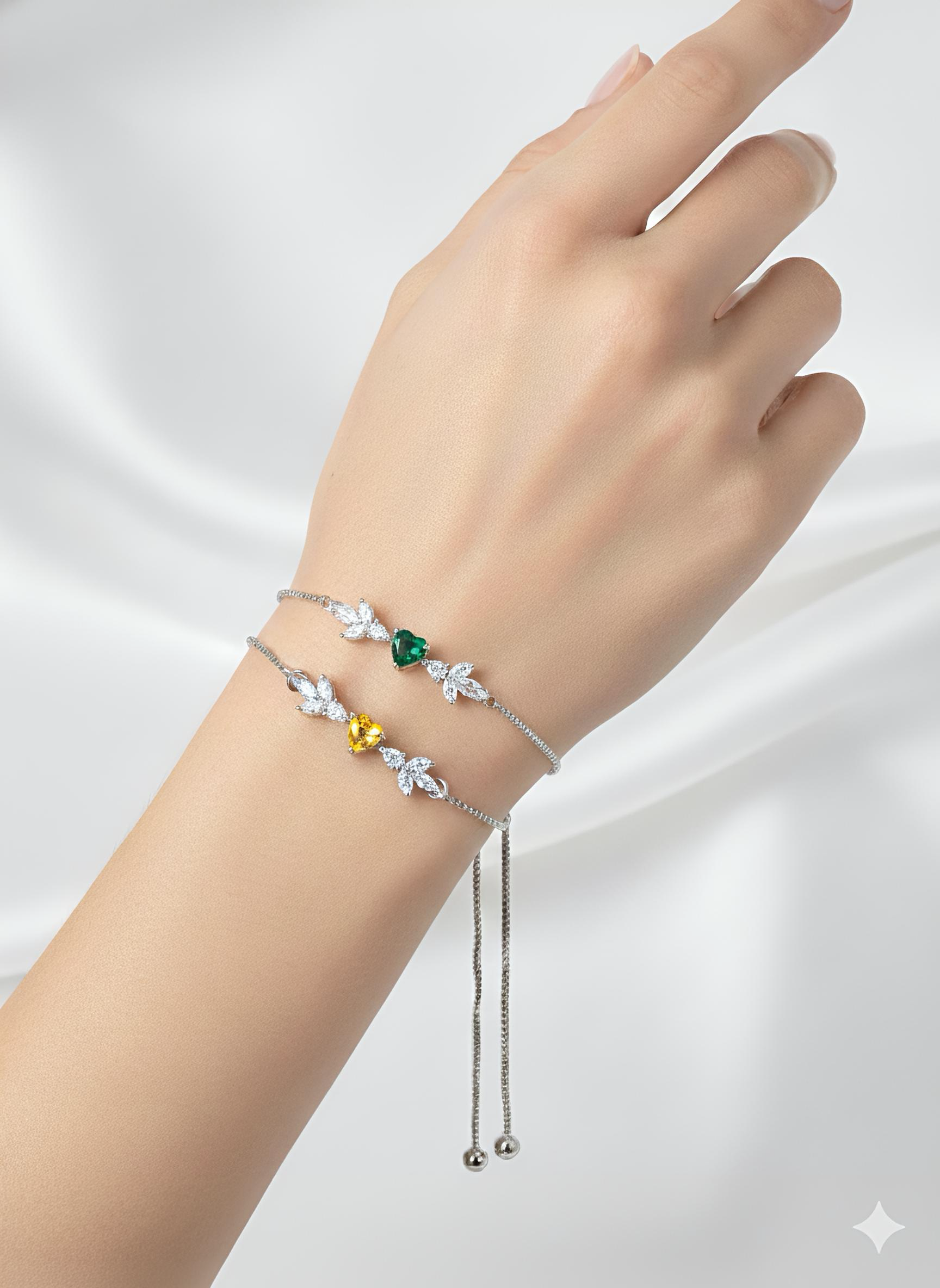 Green Or Yellow Bits of Bloom Silver Bracelet