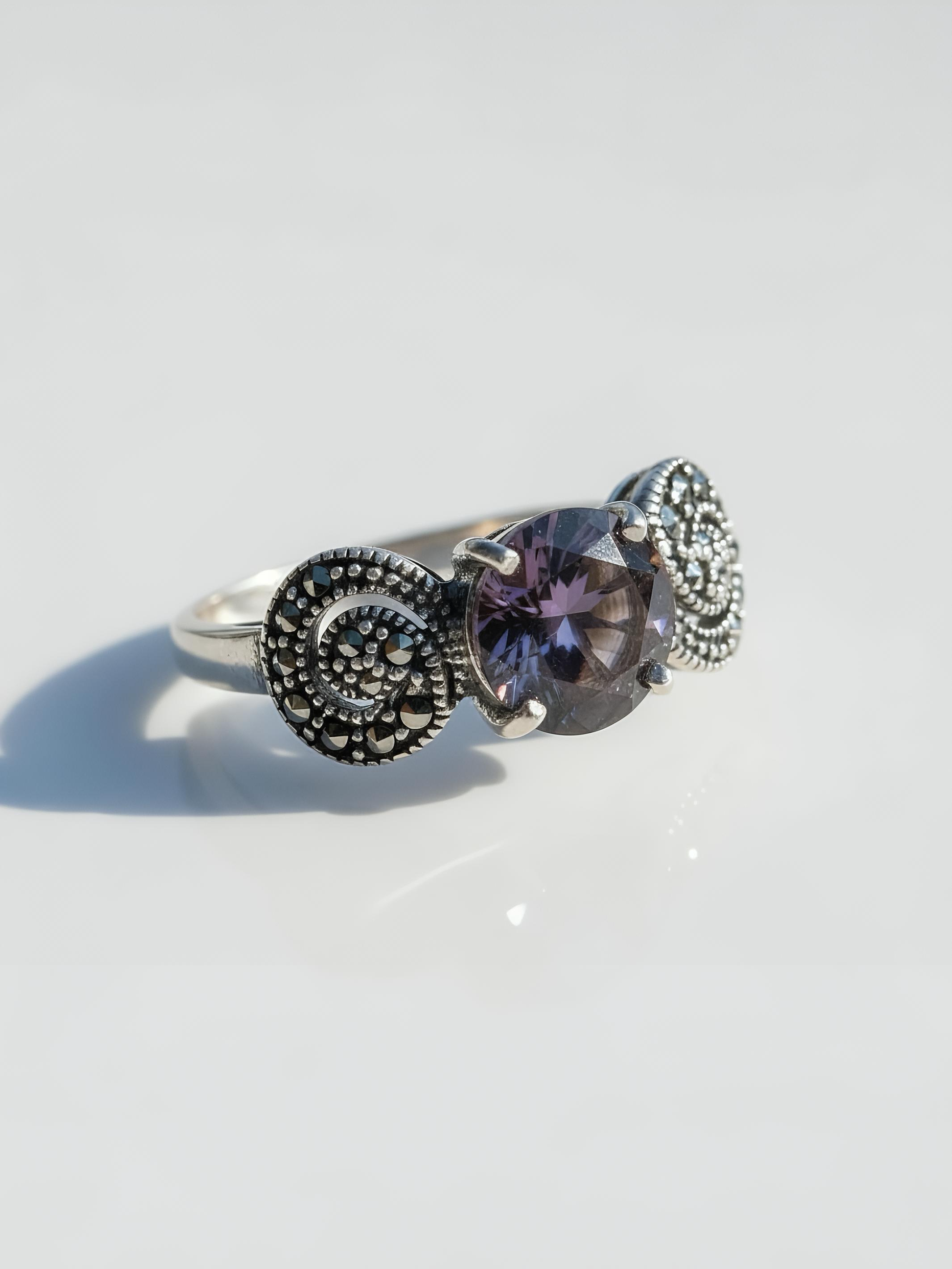 Marcasite Rainbow Topaz Pure Silver Ring