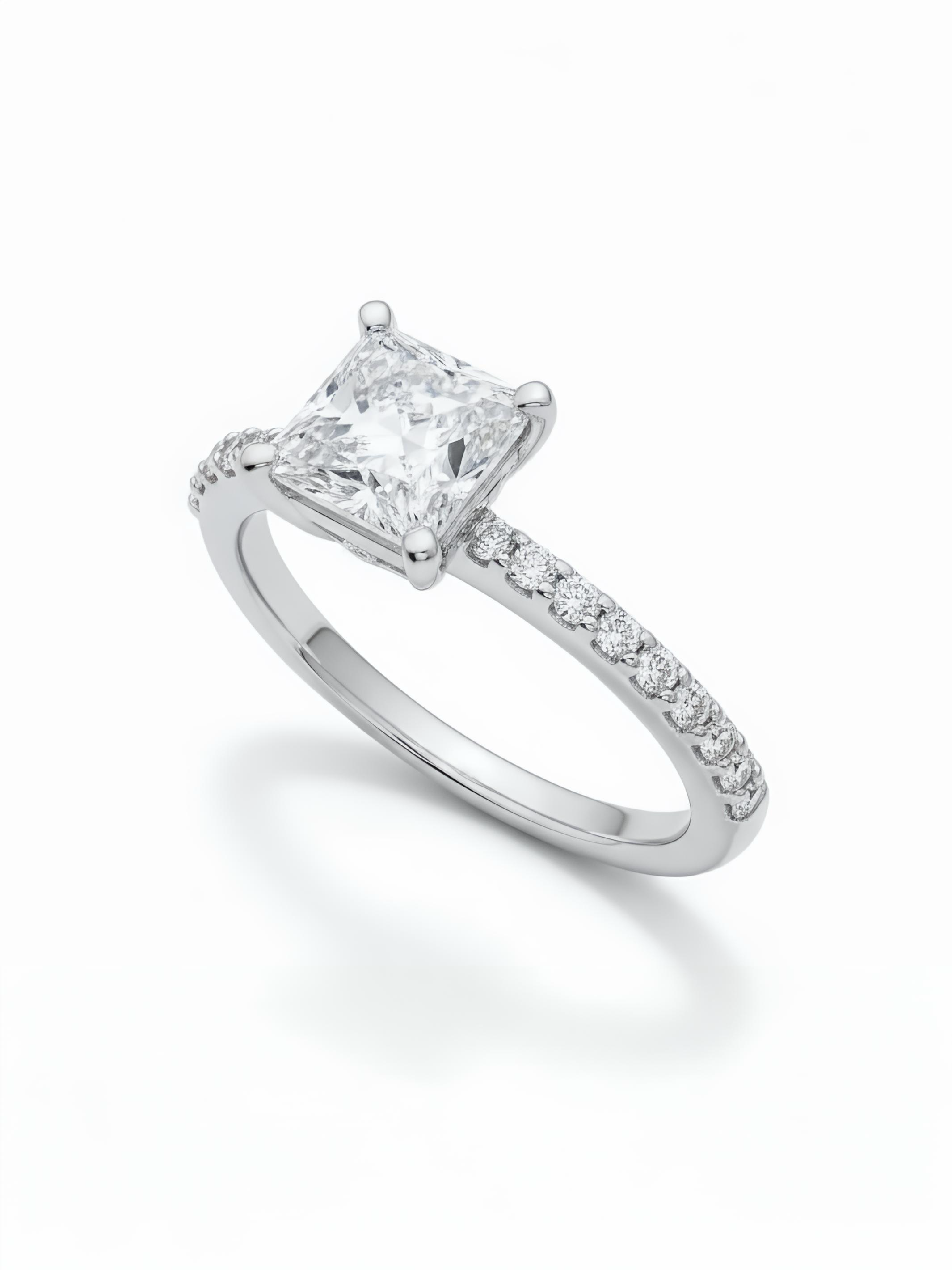 Pure Silver Princess Cut Ring