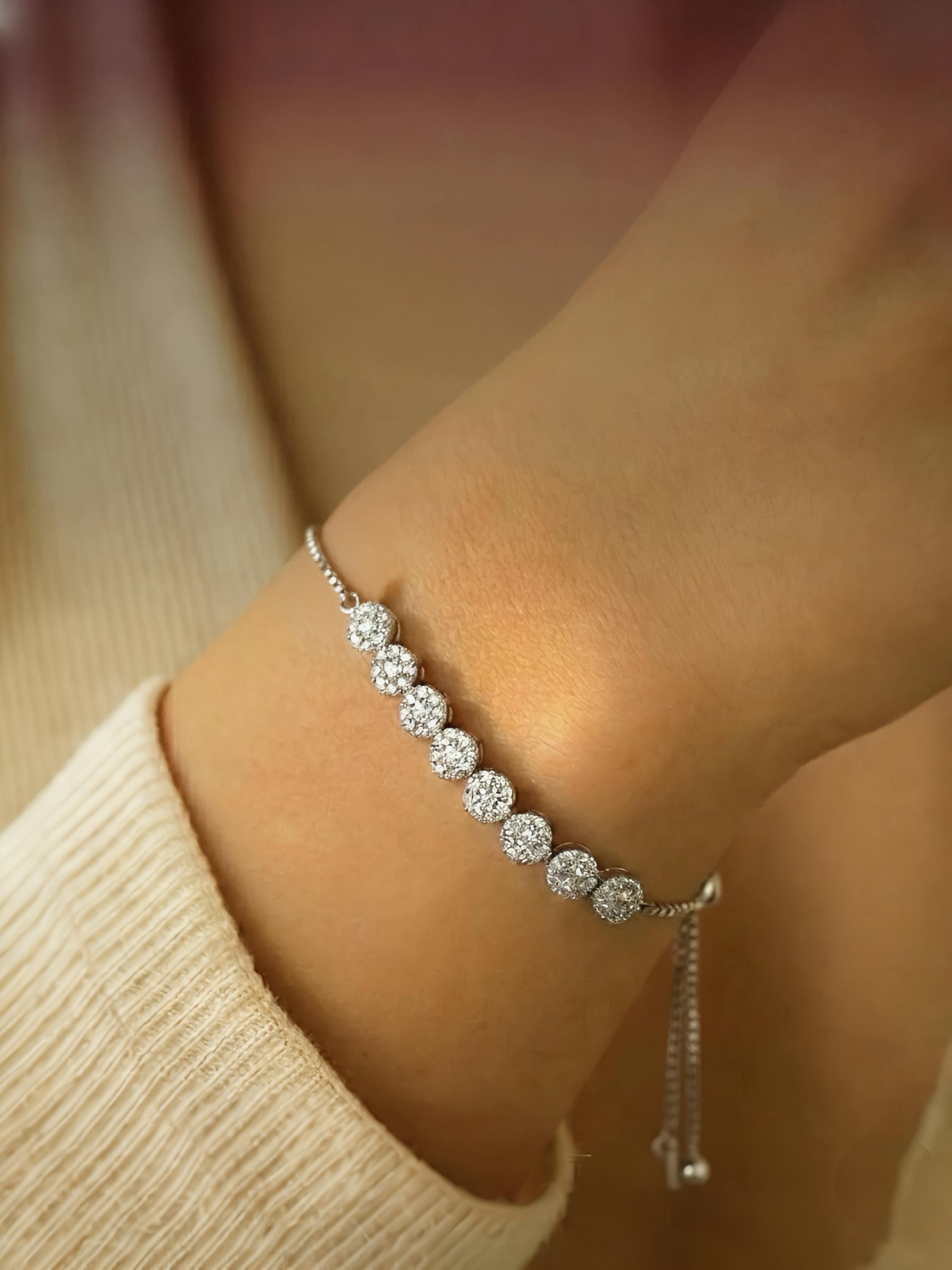 Tennis Chain Link Slider Silver Bracelet