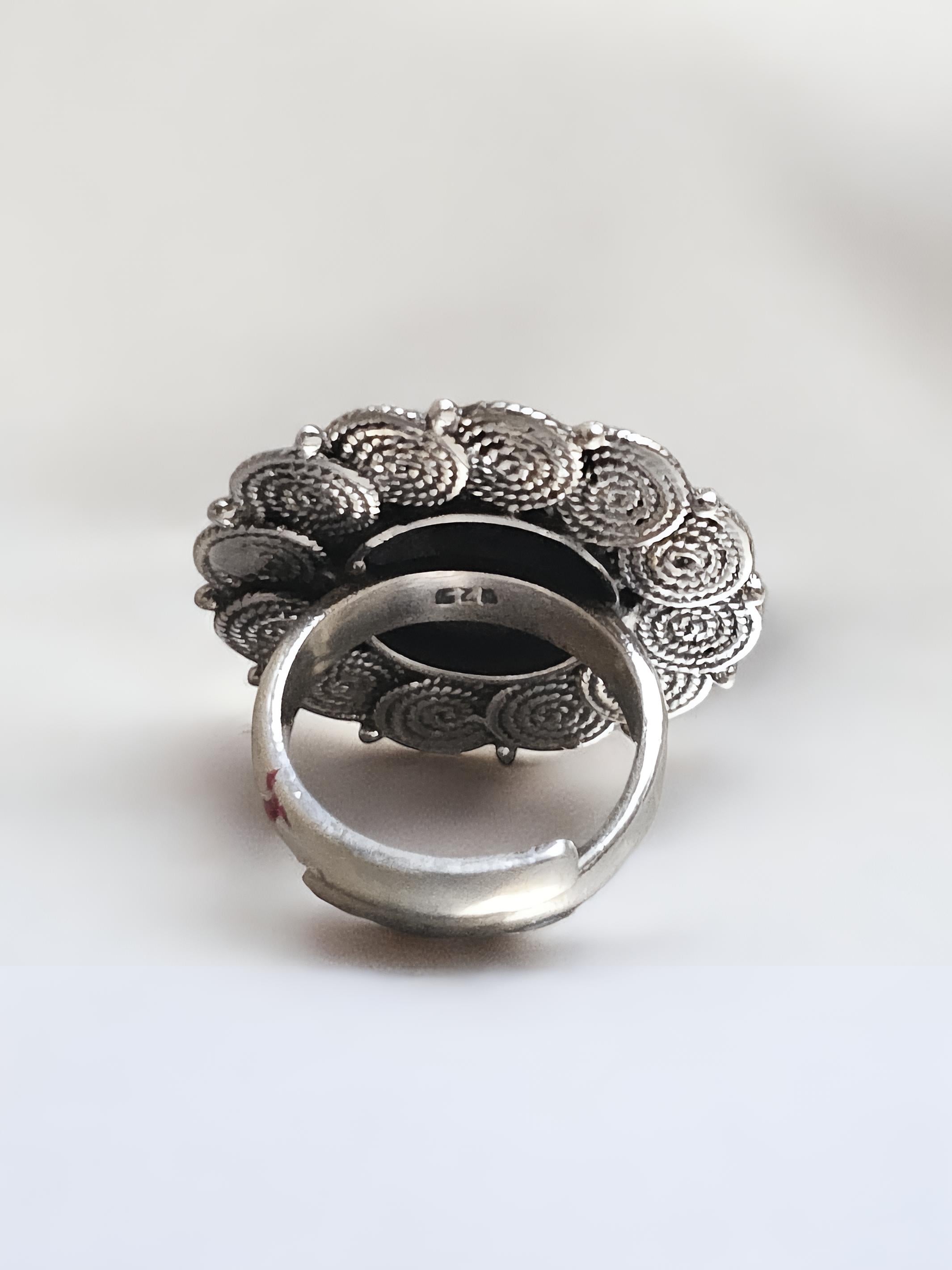 Pure Silver Bohemian Flower Ring