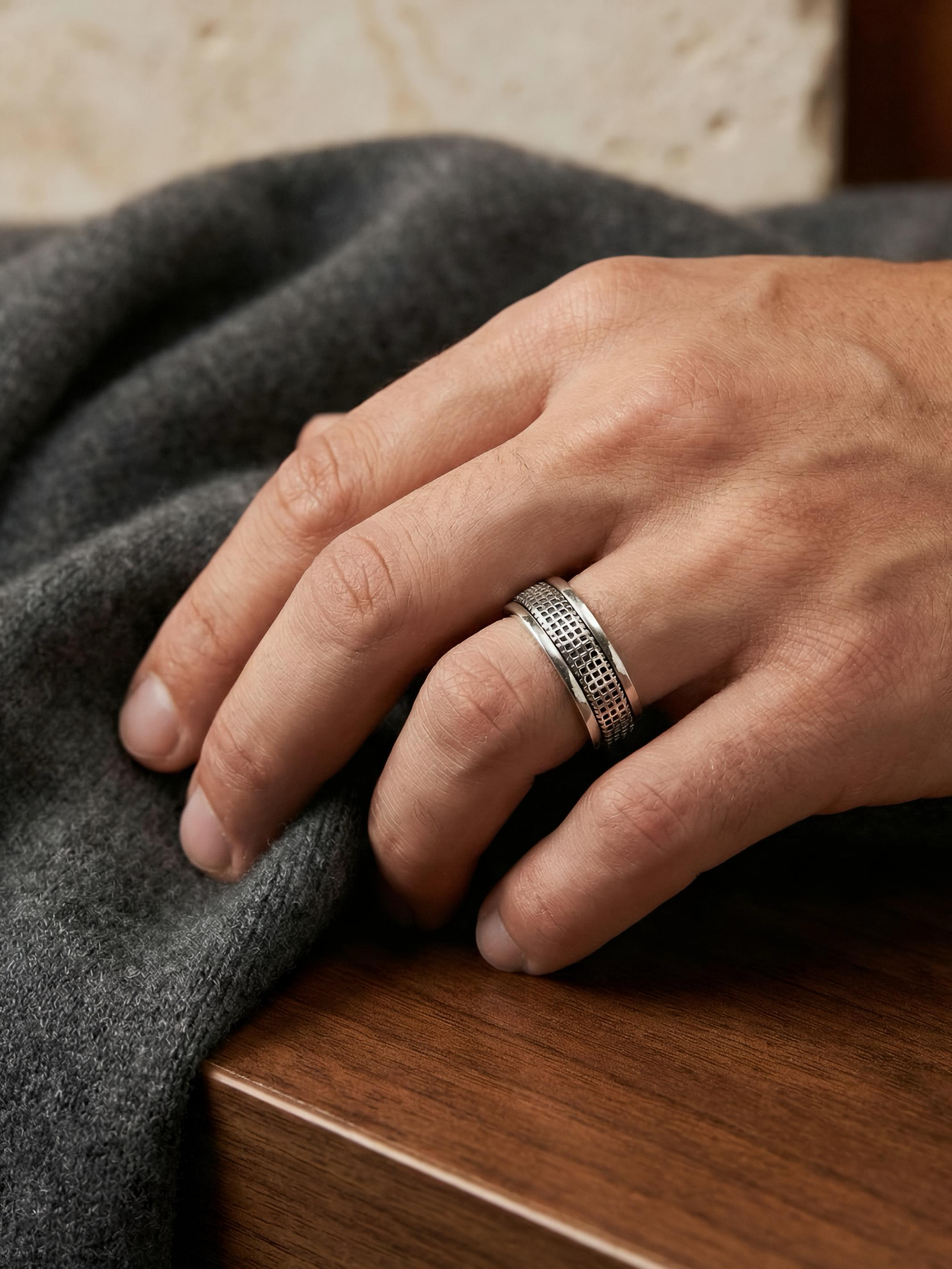 Men's Eternity Carved Pure Silver Ring