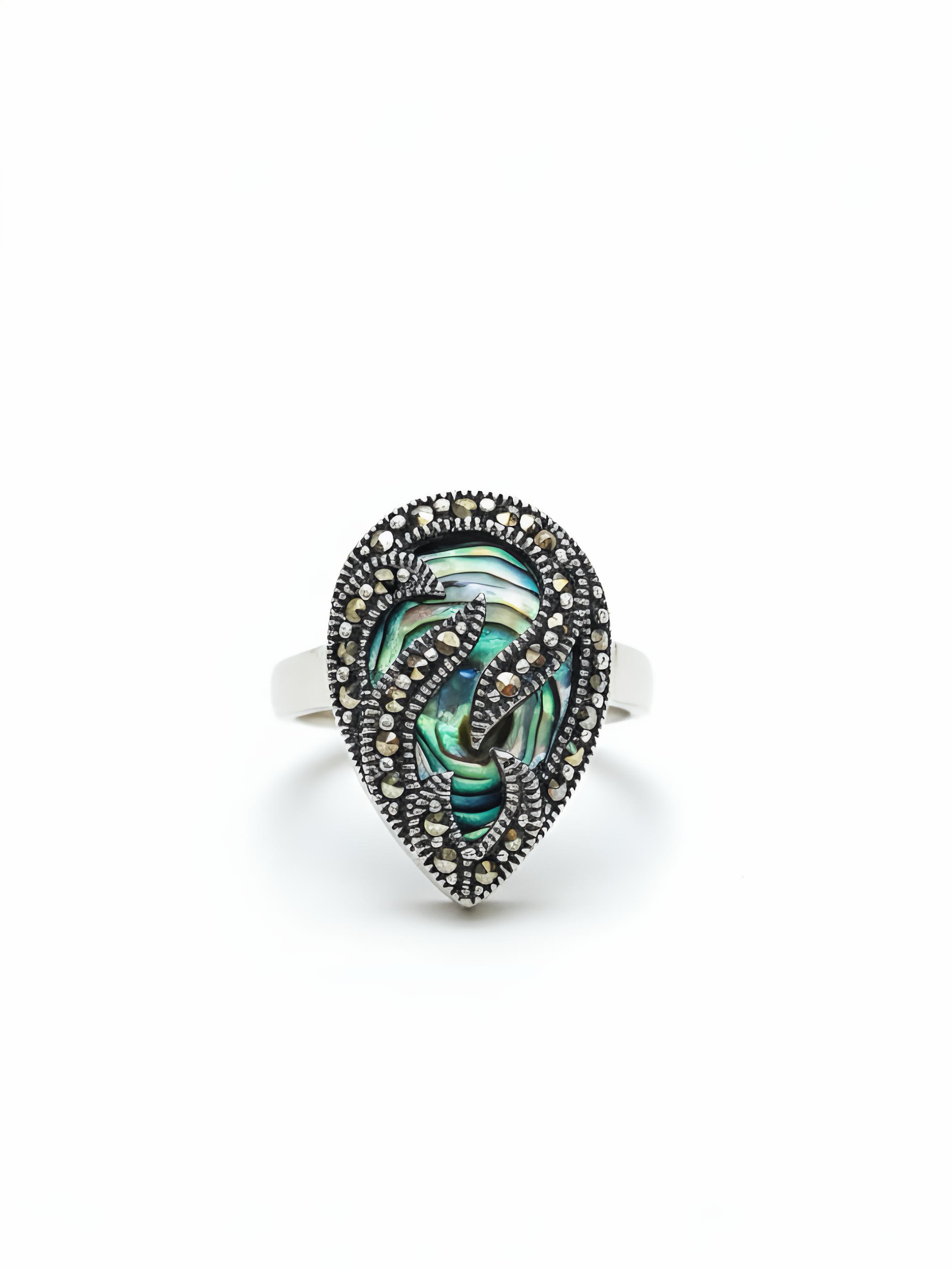 Diamond Shape Abalone Shell  Pure Silver Ring
