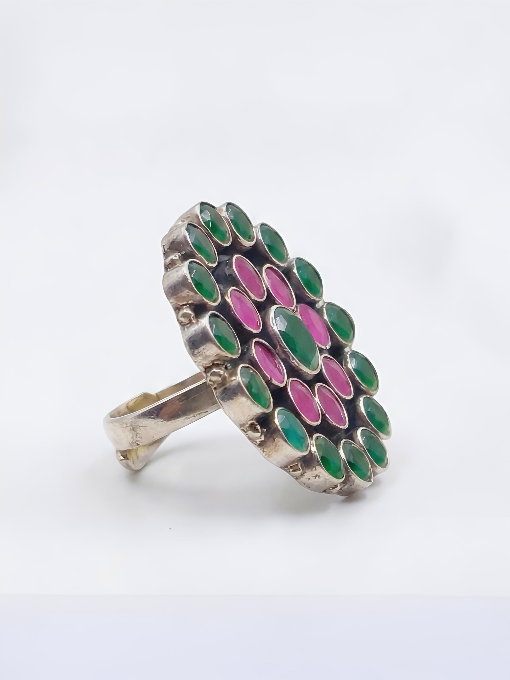 The Amrita Silver Gemstone Pure Silver Ring (Redgreen)