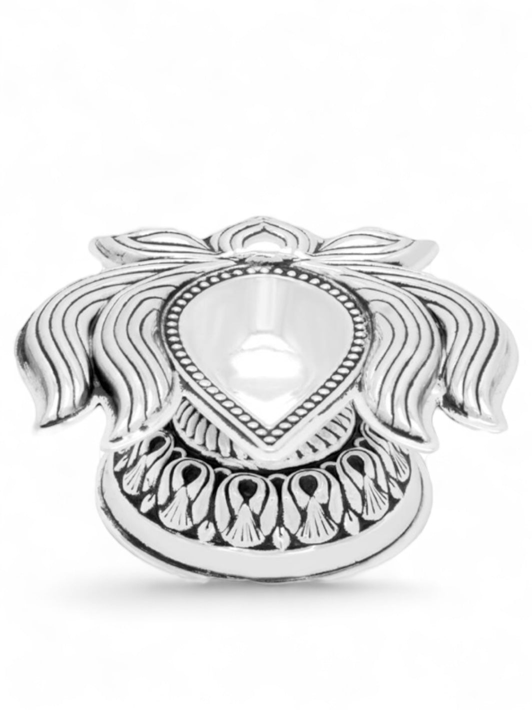 Pure Silver Antique Finish Lotus Carved Deepam