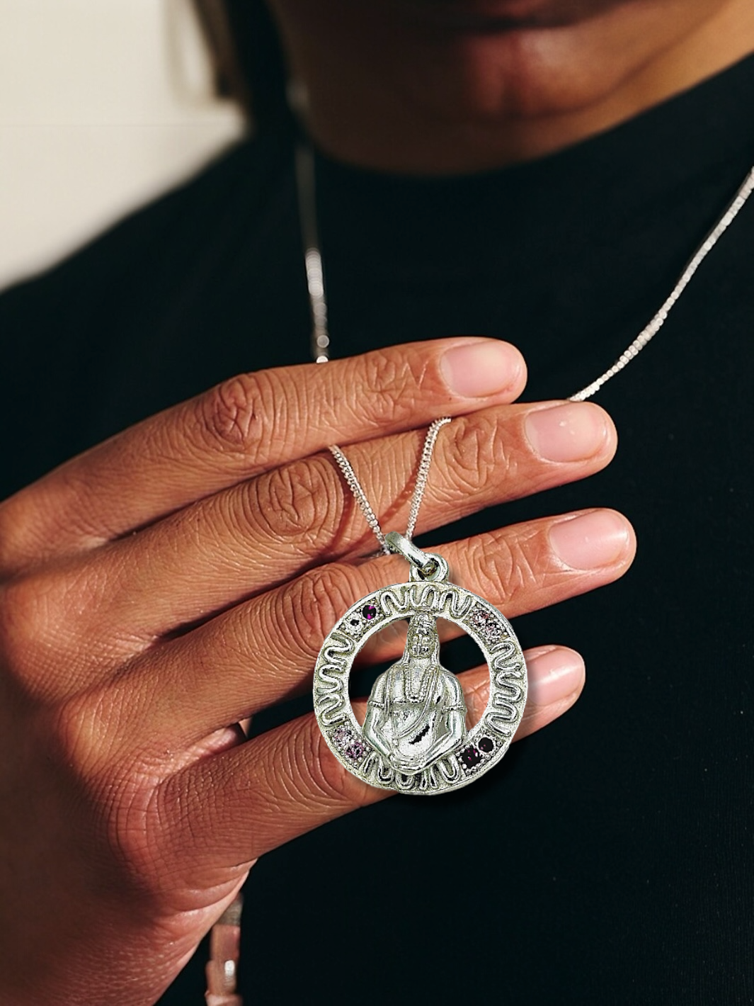 Hanuman ji Gems Silver Pendant and Chain - PSA Jewels