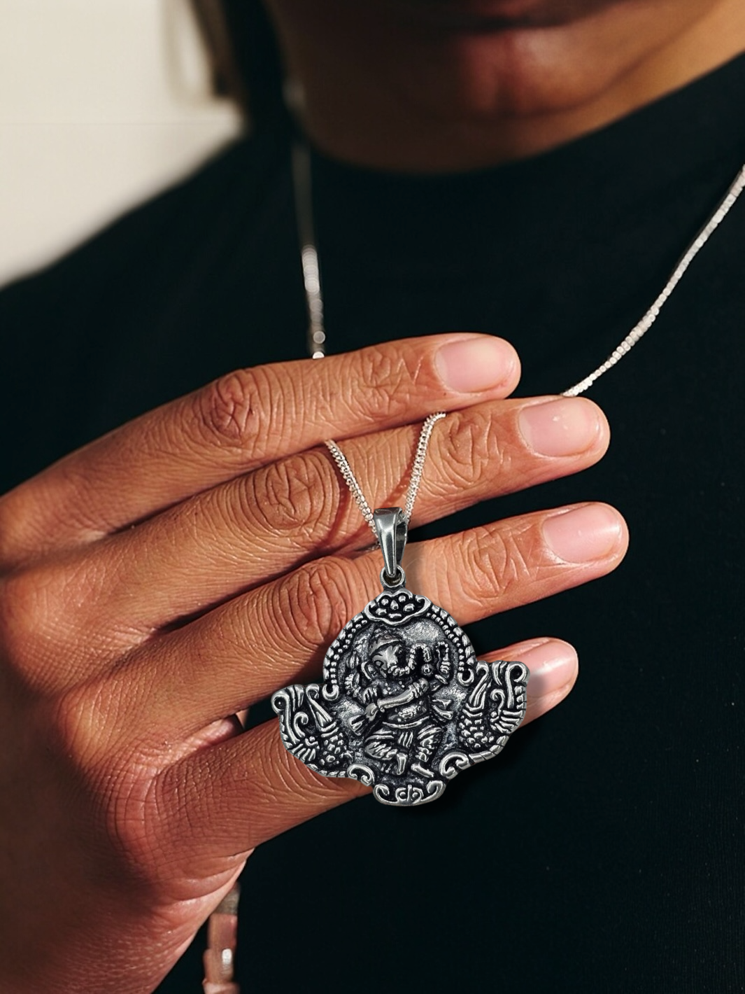 Silver Lord Ganapathy Pendant with chain - PSA Jewels