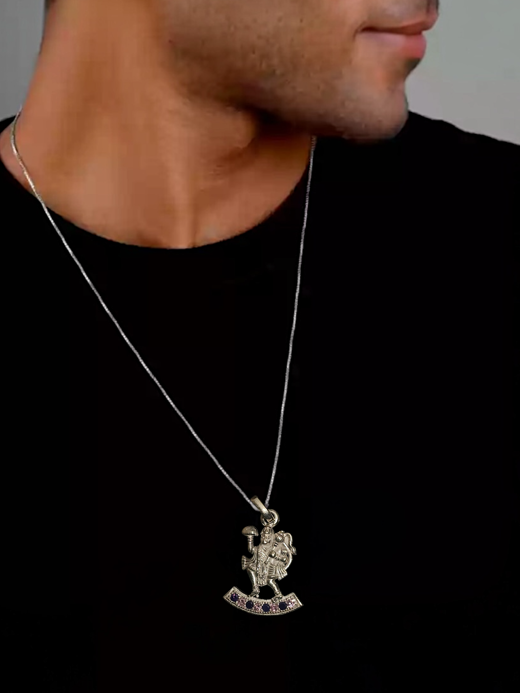 Lord Flying Hanuman with Sanjeevani Mountain Silver Pendant and Chain - PSA Jewels
