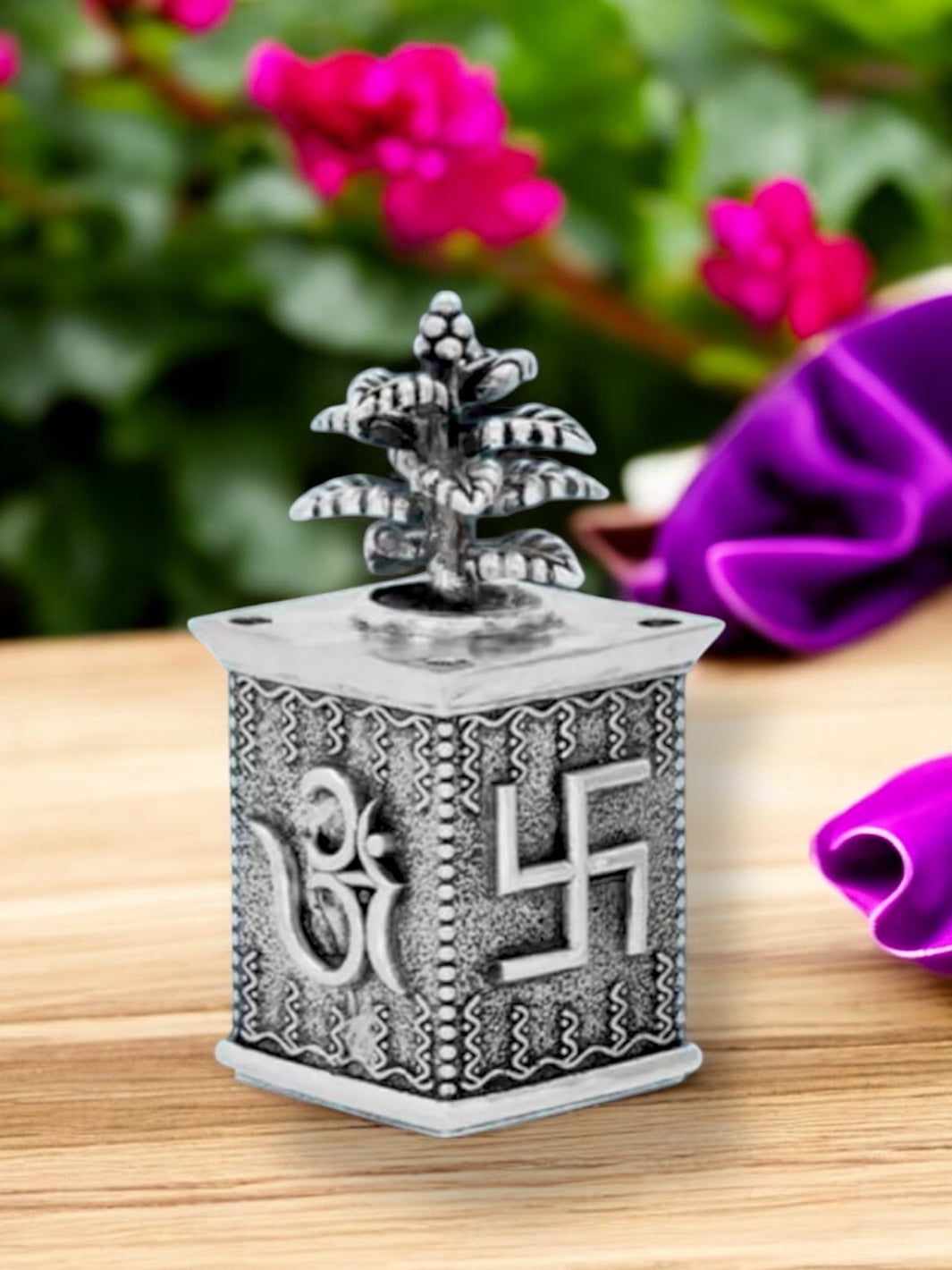 Pure Silver Solid Antique Polish tulsi plant /basil rosary plant