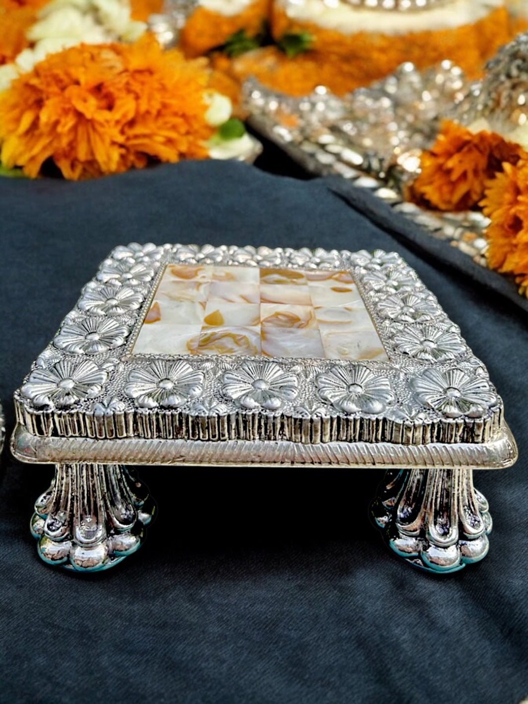 Pure Silver Mother of Pearl Chowki - PSA Jewels