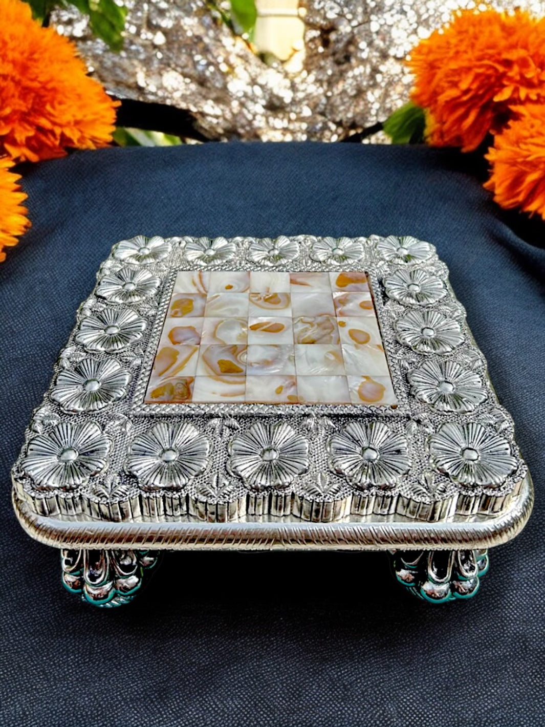 Pure Silver Mother of Pearl Chowki - PSA Jewels