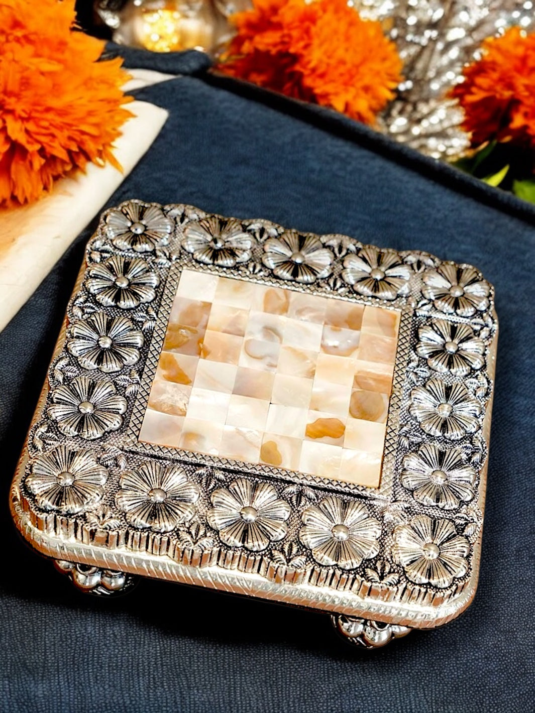 Pure Silver Mother of Pearl Chowki - PSA Jewels