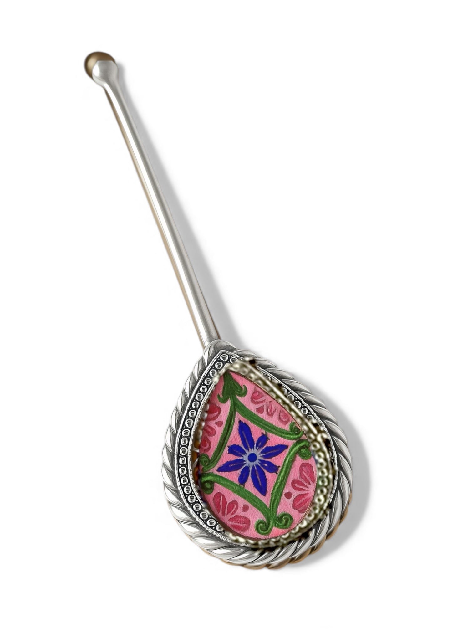 Pure Silver Hand-painted Pear Shaped Antique Pooja tilakstick