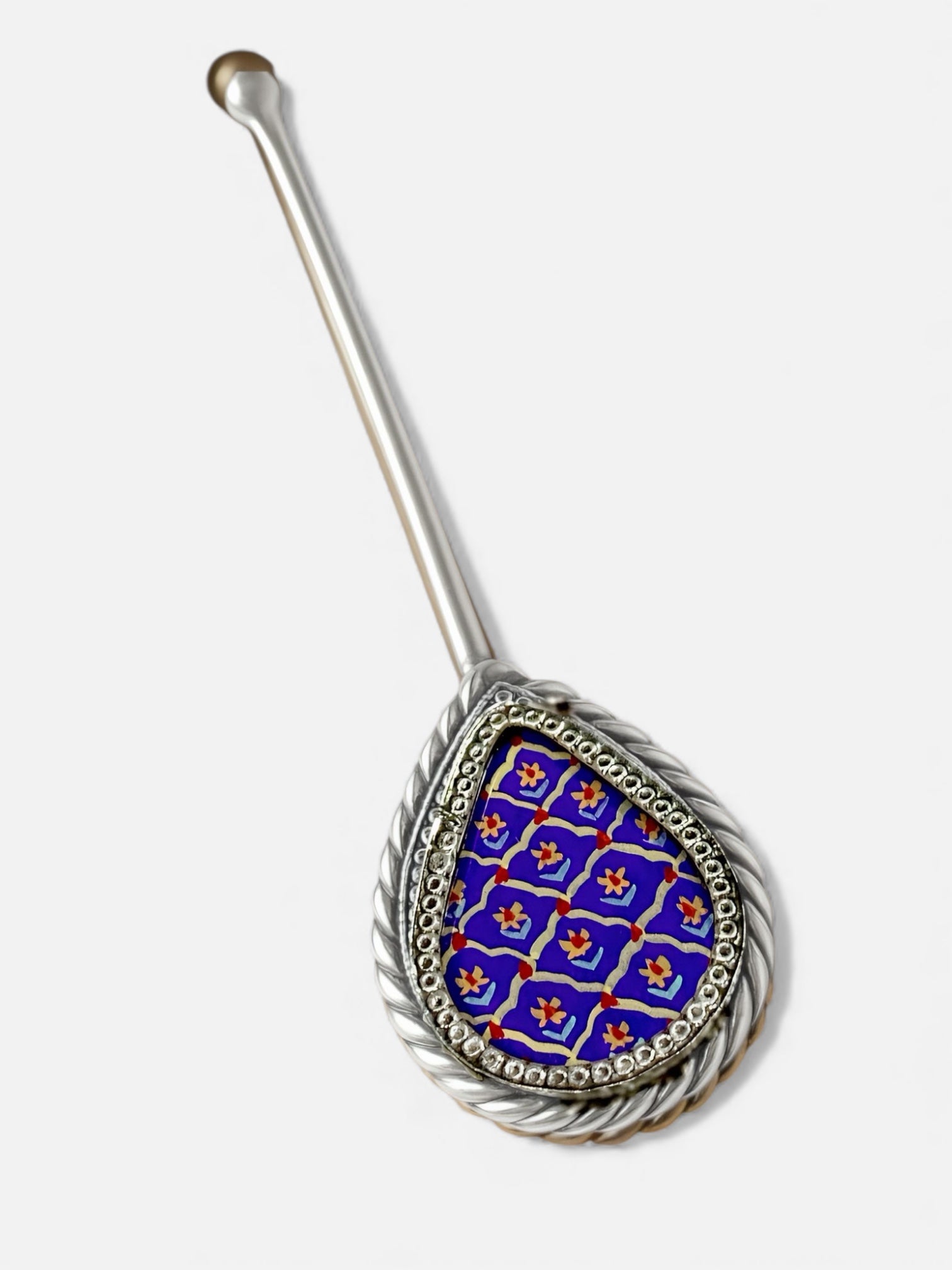 Pure Silver Hand-painted Pear Shaped Antique Pooja tilakstick