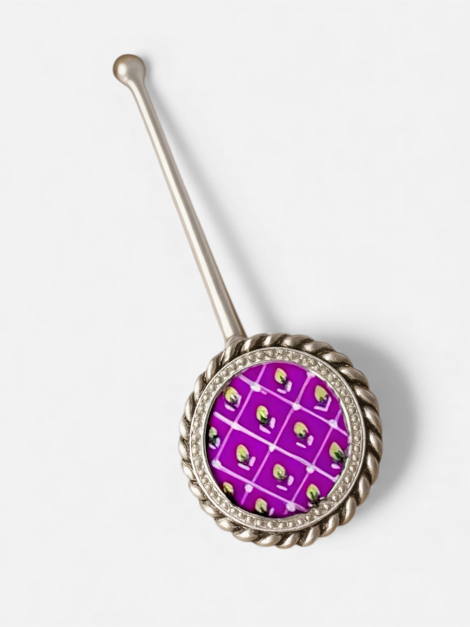 Pure Silver Hand-painted Circle Shaped Antique Pooja tilakstick