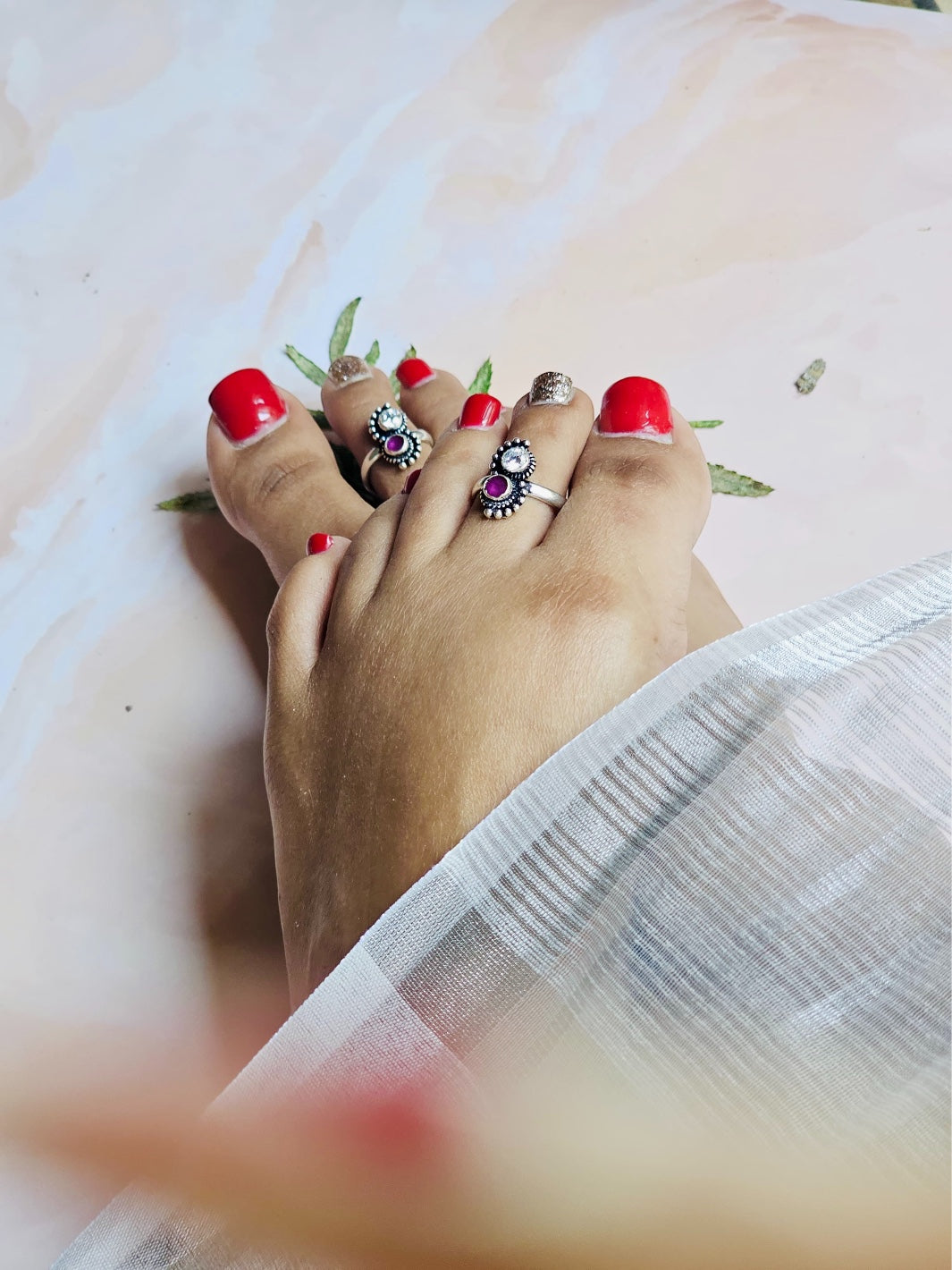 Artistic Ruby Toe Rings - PSA Jewels